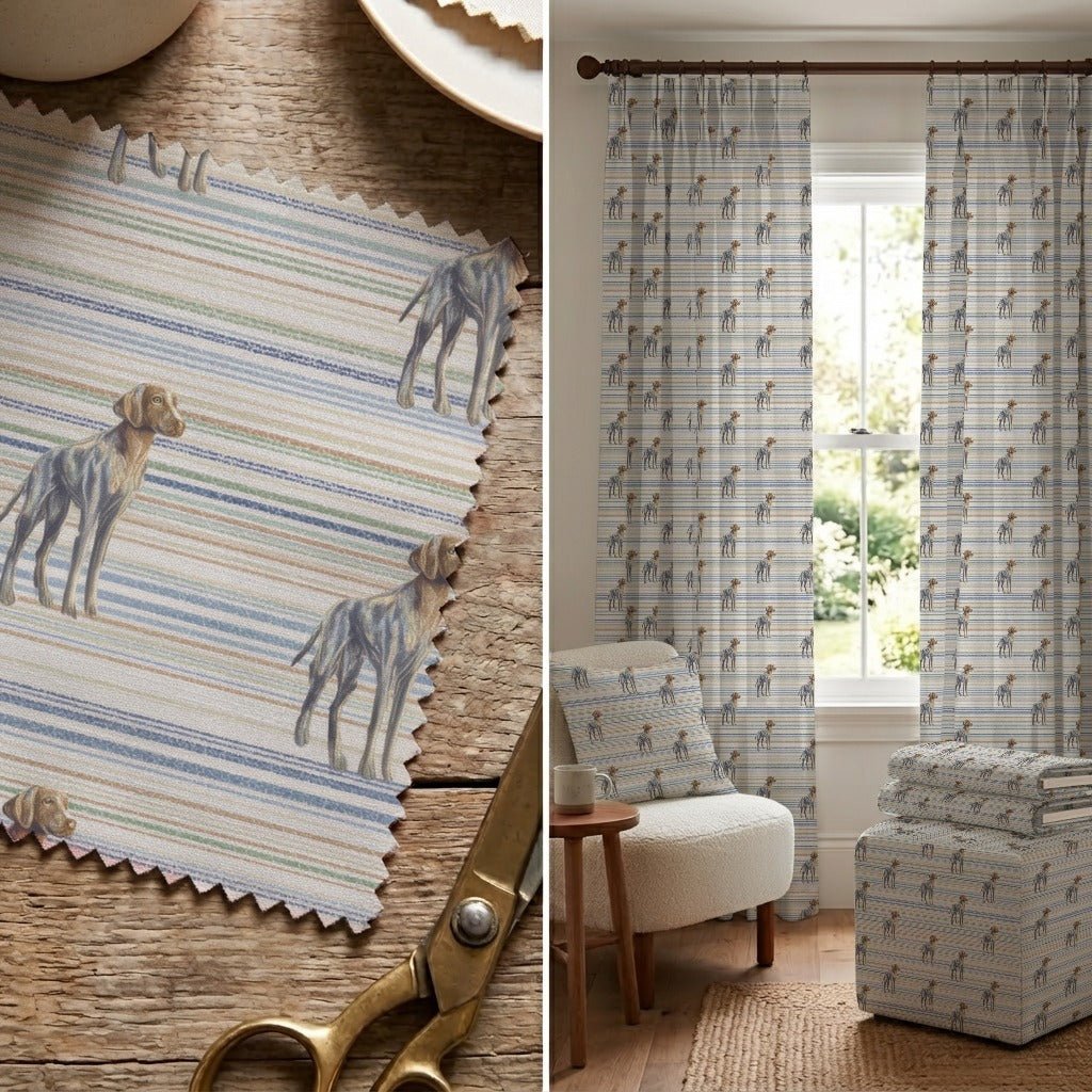 German Shorthaired Pointer Pastel Stripes - Fabric - Linen Rowe