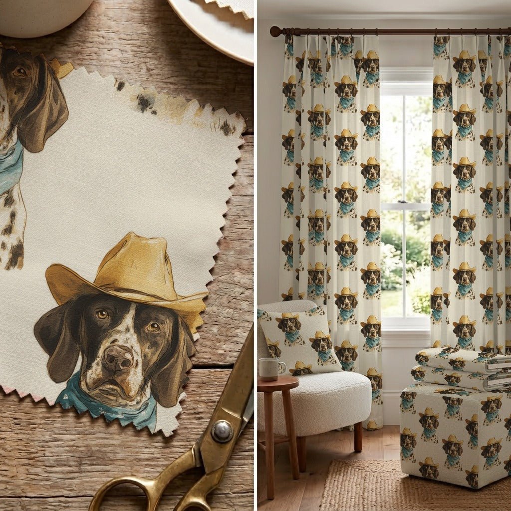 German Shorthaired Pointer Rodeo - Fabric - Linen Rowe