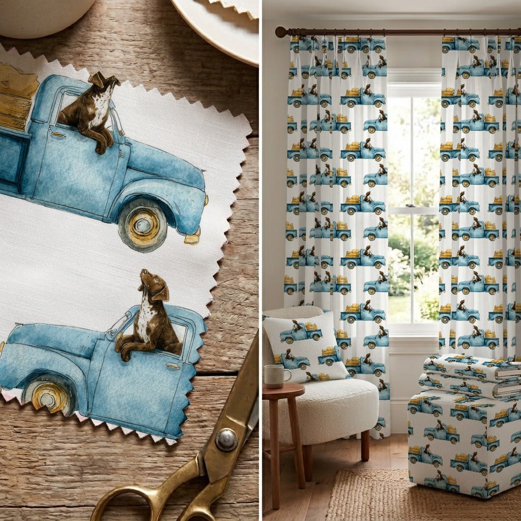 German Shorthaired Pointer Sunday Drive - Fabric - Linen Rowe