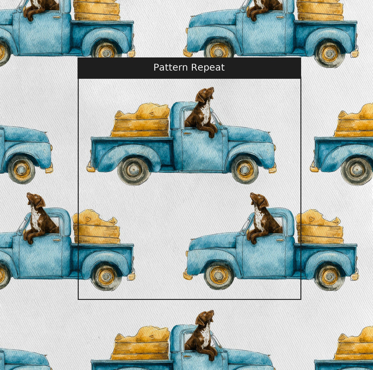 German Shorthaired Pointer Sunday Drive - Fabric - Linen Rowe