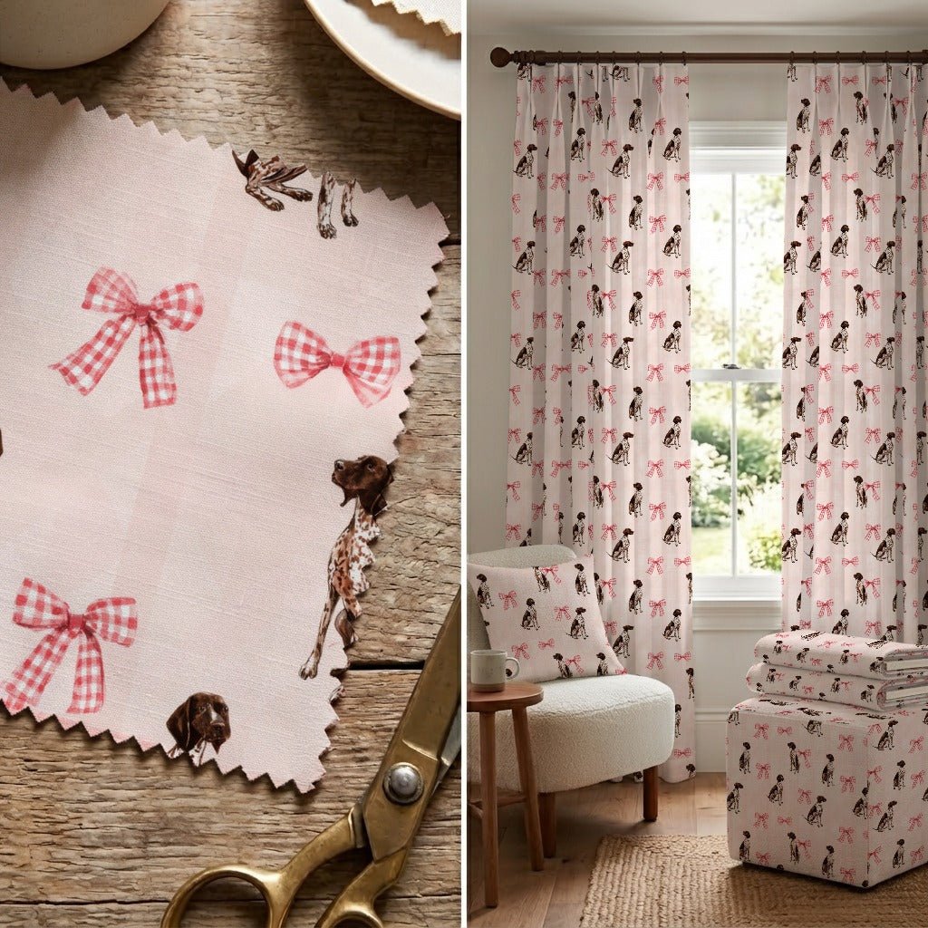 German Shorthairs and Gingham Bows - Fabric - Linen Rowe