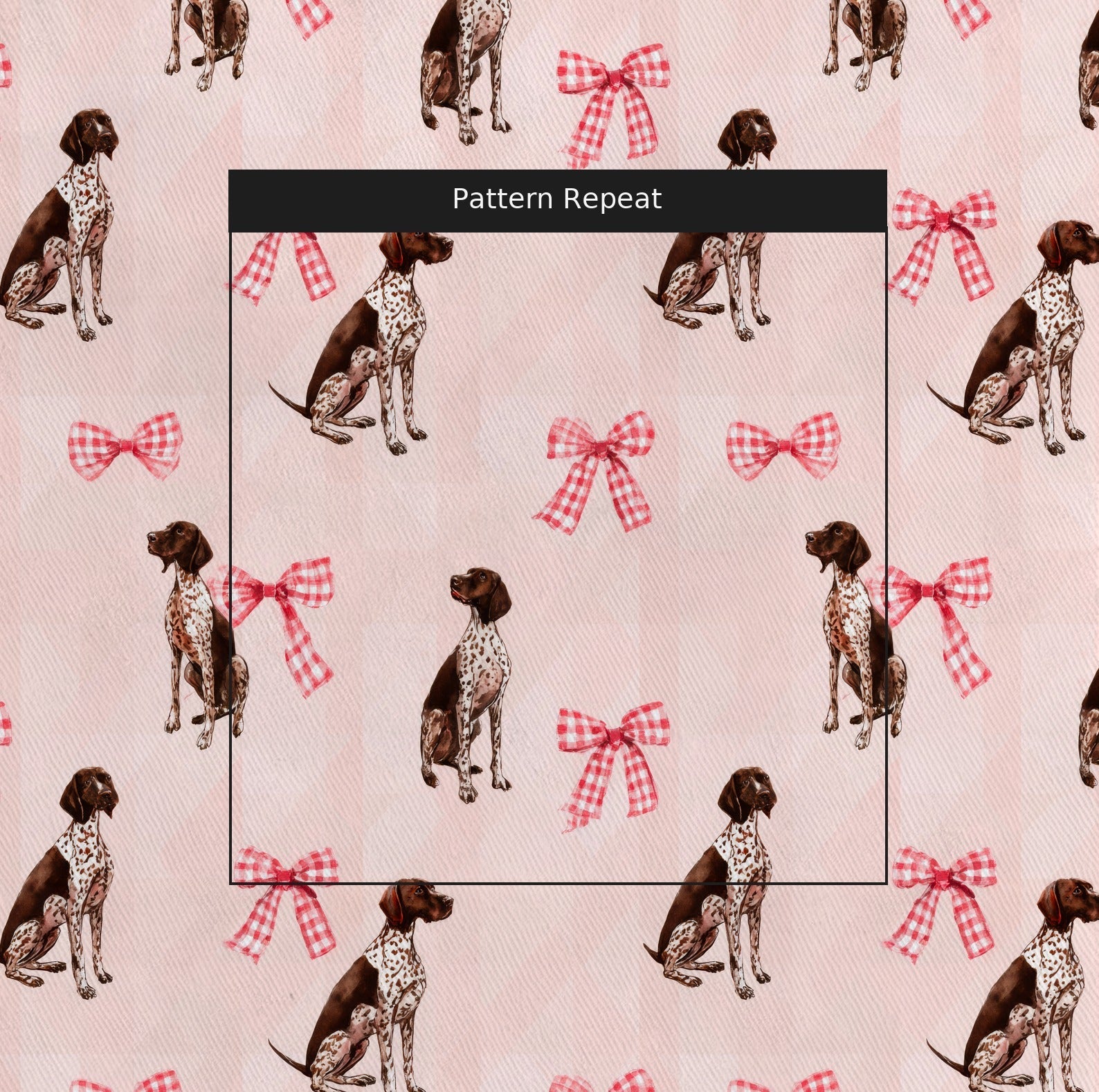 German Shorthairs and Gingham Bows - Fabric - Linen Rowe