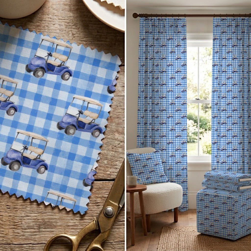 Gingham and Golf Carts - Fabric - Linen Rowe