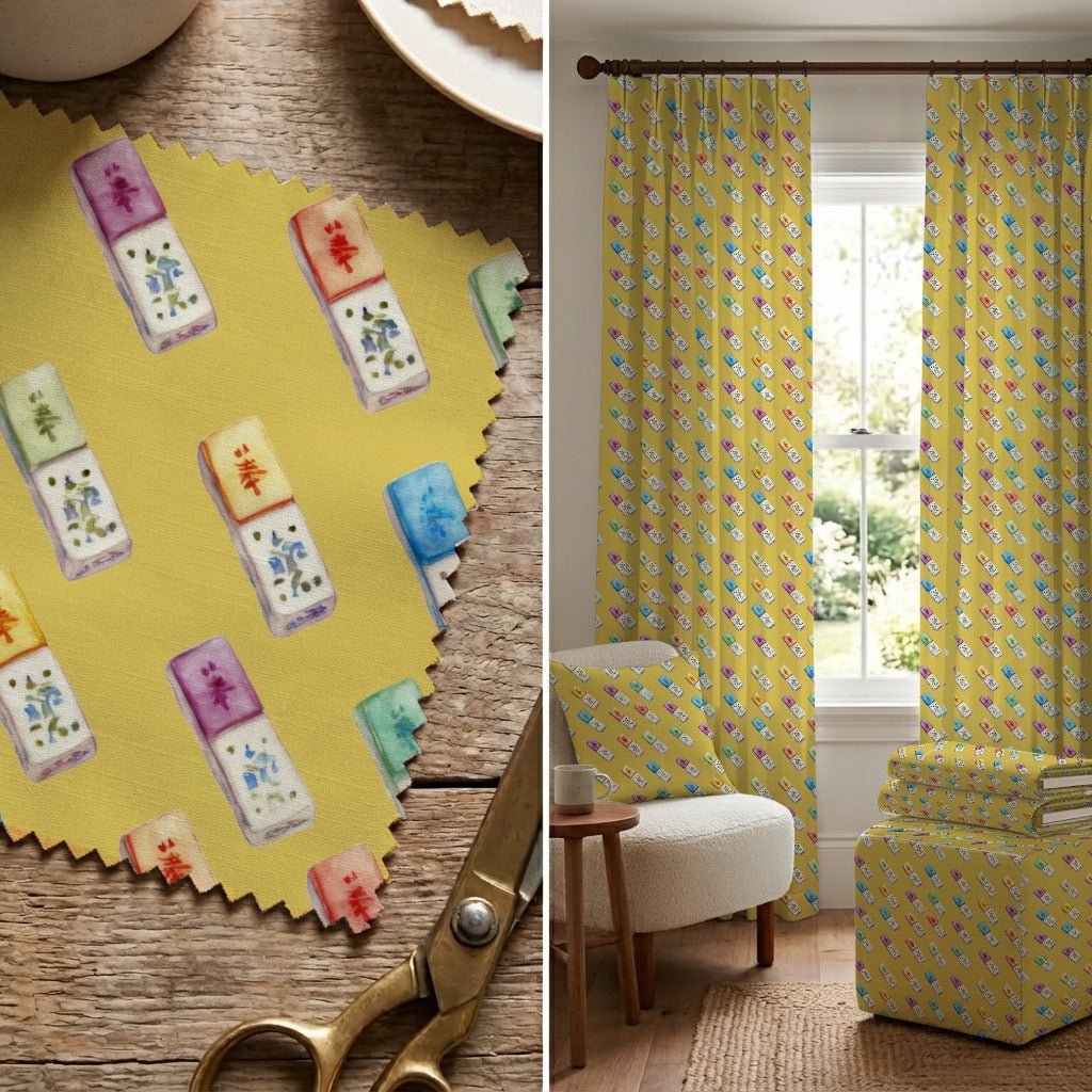 Golden Hour Mahjong Tiles - Fabric - Linen Rowe