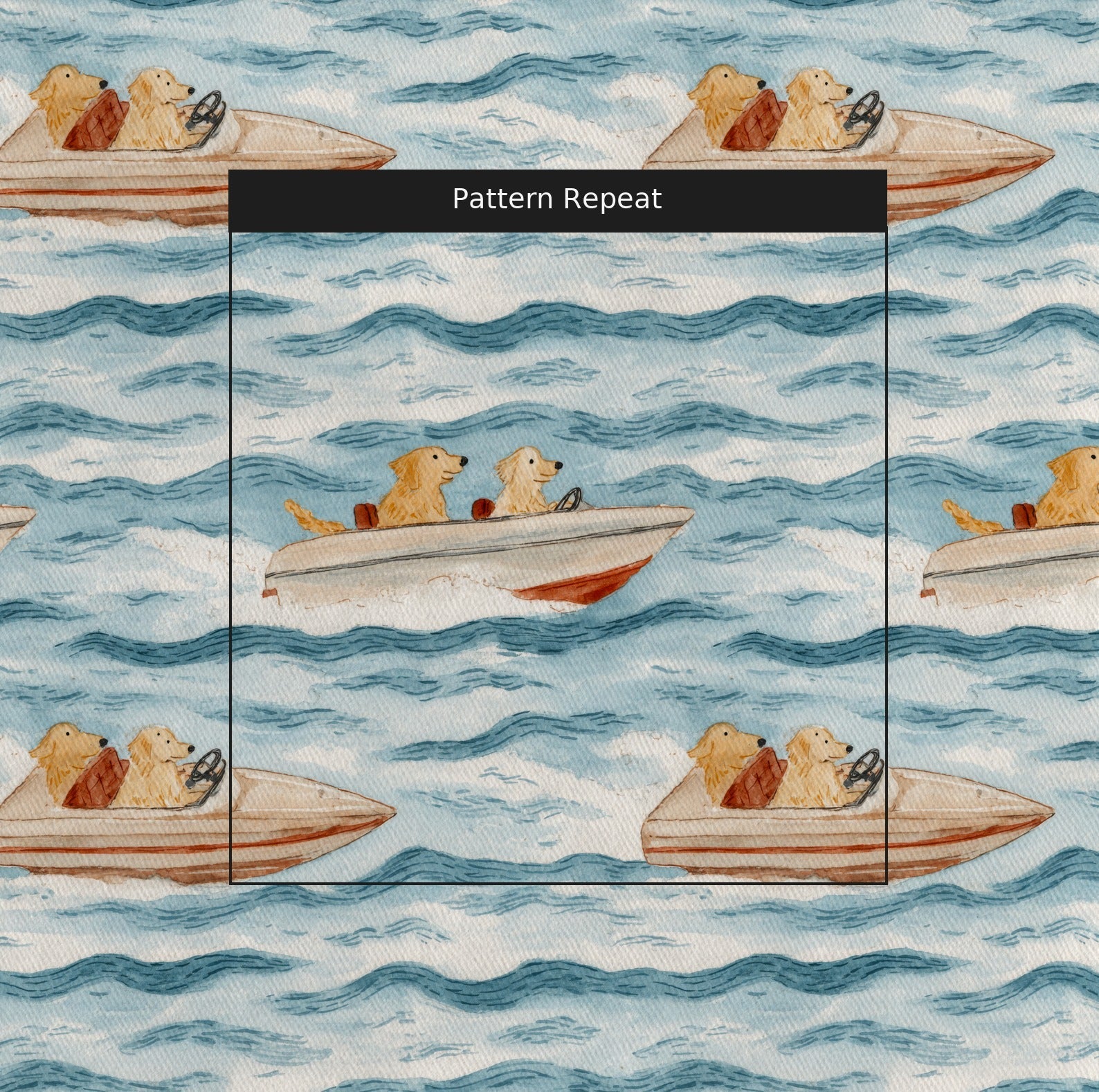 Golden Retriever Boat Day - Fabric - Linen Rowe