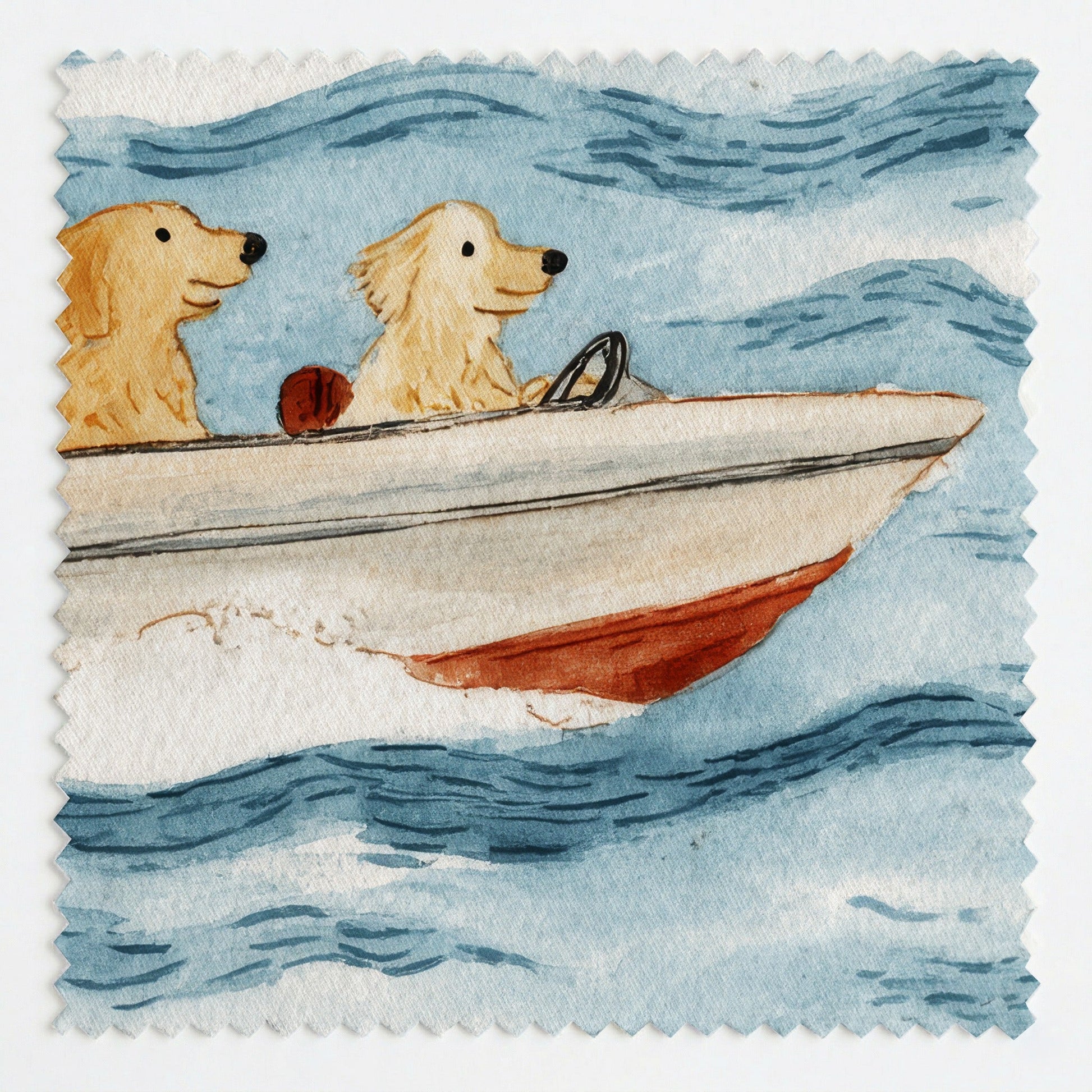 Golden Retriever Boat Day - Fabric - Linen Rowe