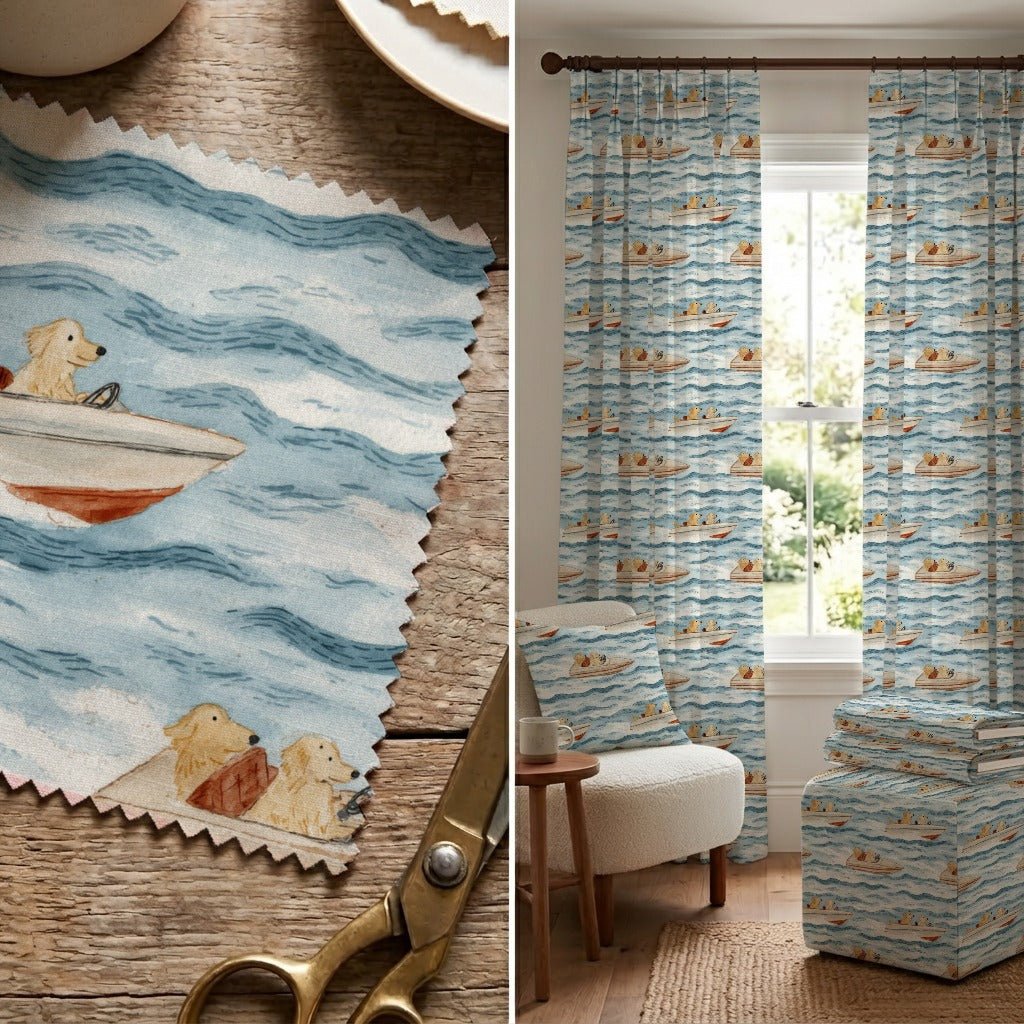 Golden Retriever Boat Day - Fabric - Linen Rowe