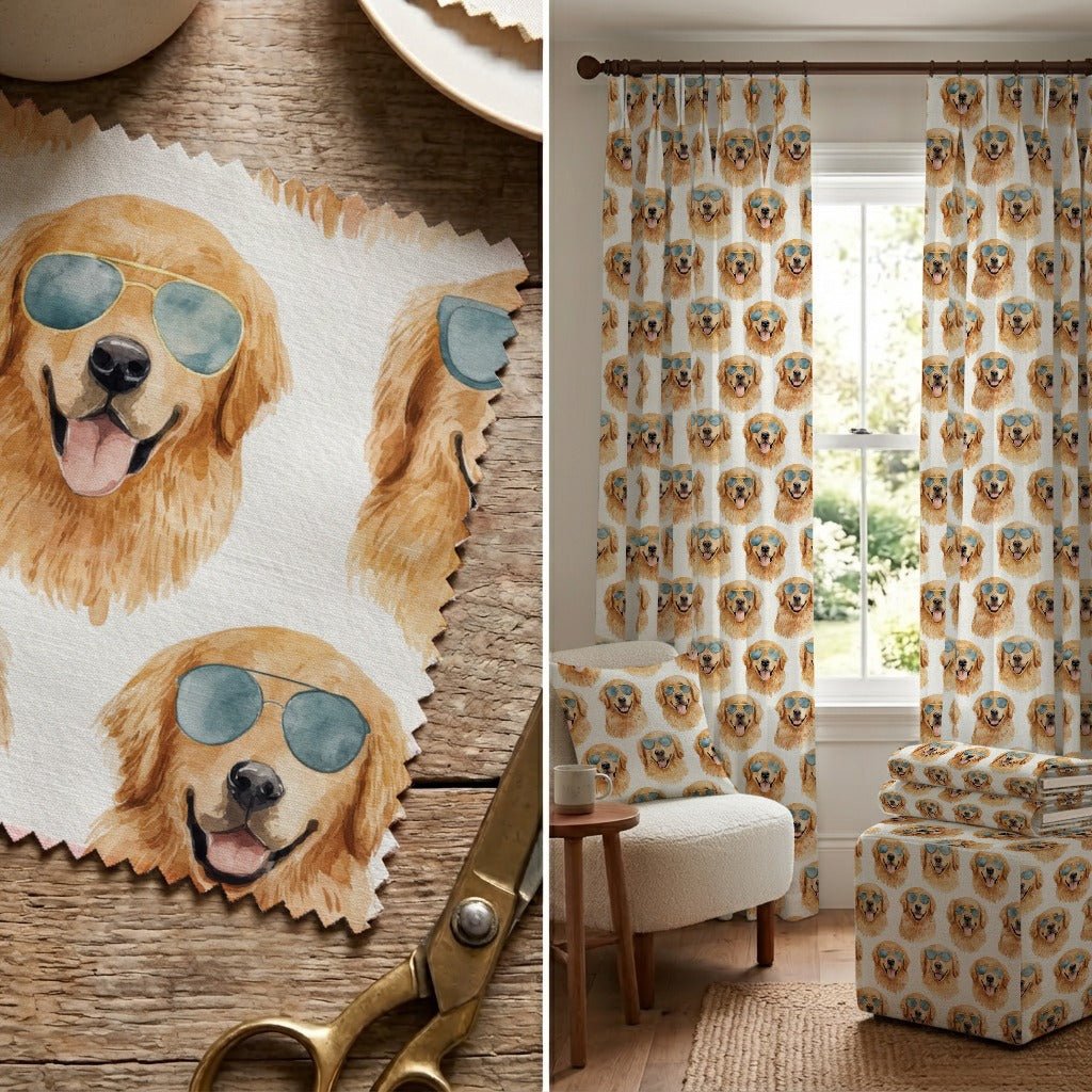 Golden Retriever Cool Shades - Fabric - Linen Rowe