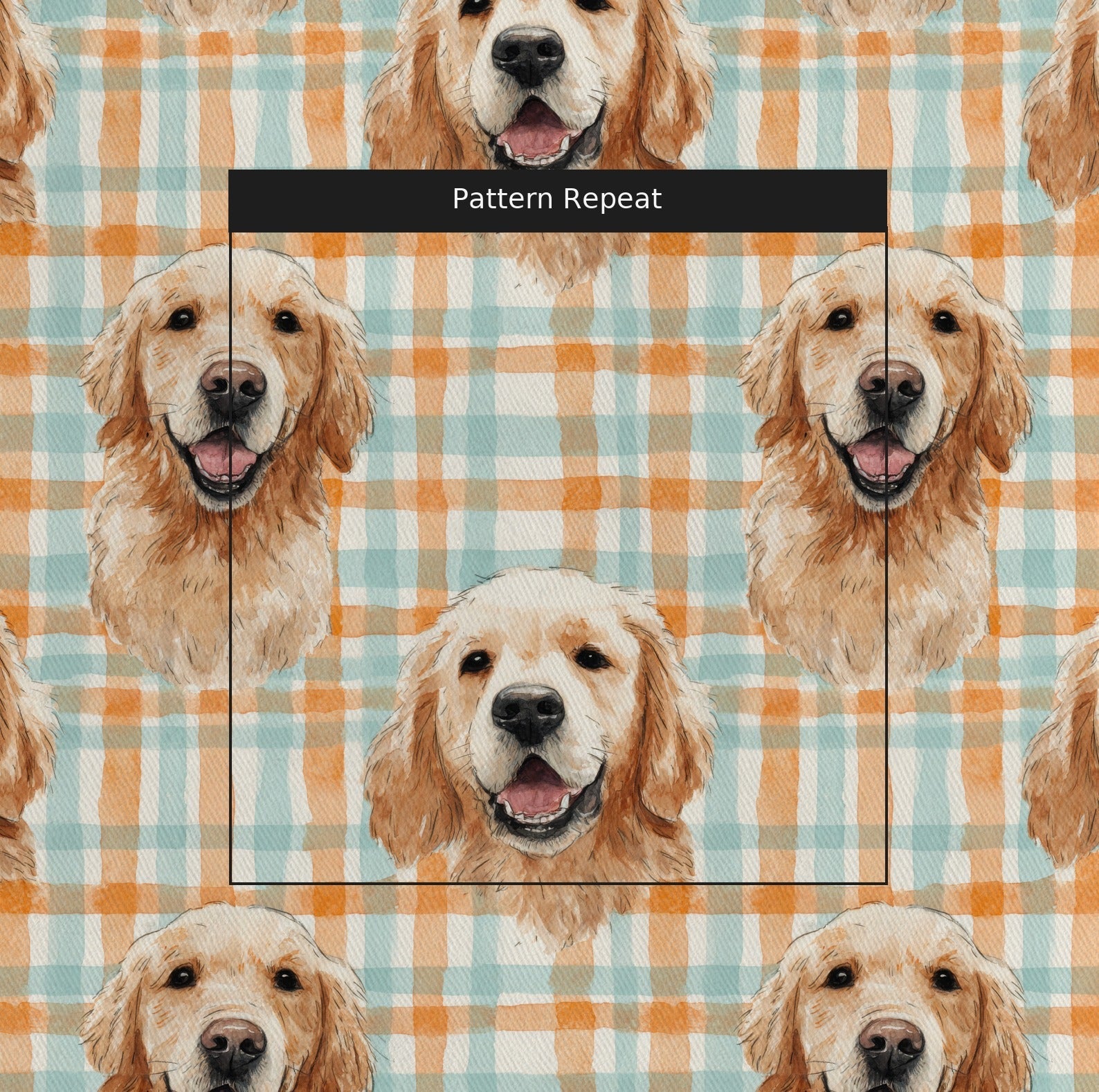 Golden Retriever Cottage Gingham - Fabric - Linen Rowe