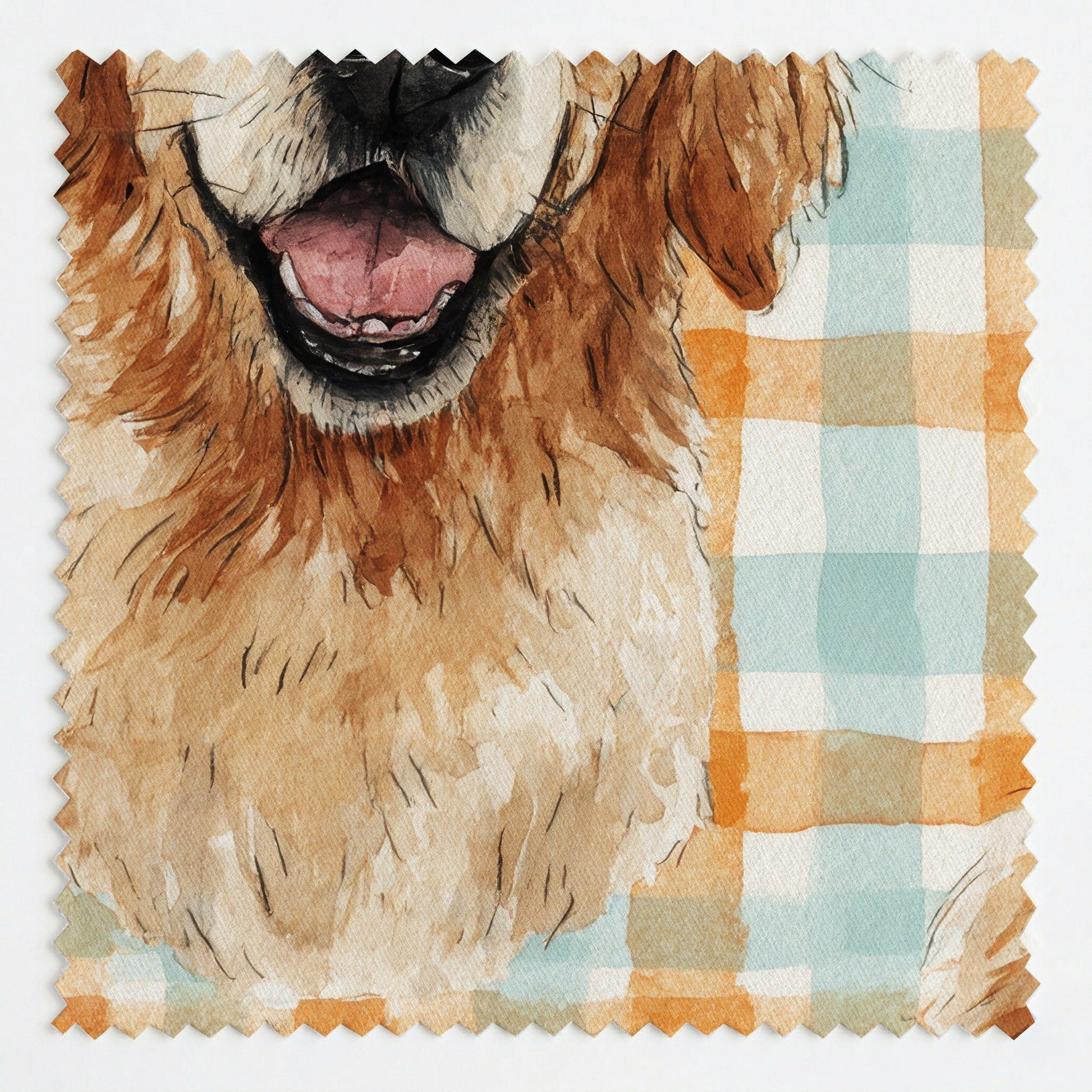 Golden Retriever Cottage Gingham - Fabric - Linen Rowe