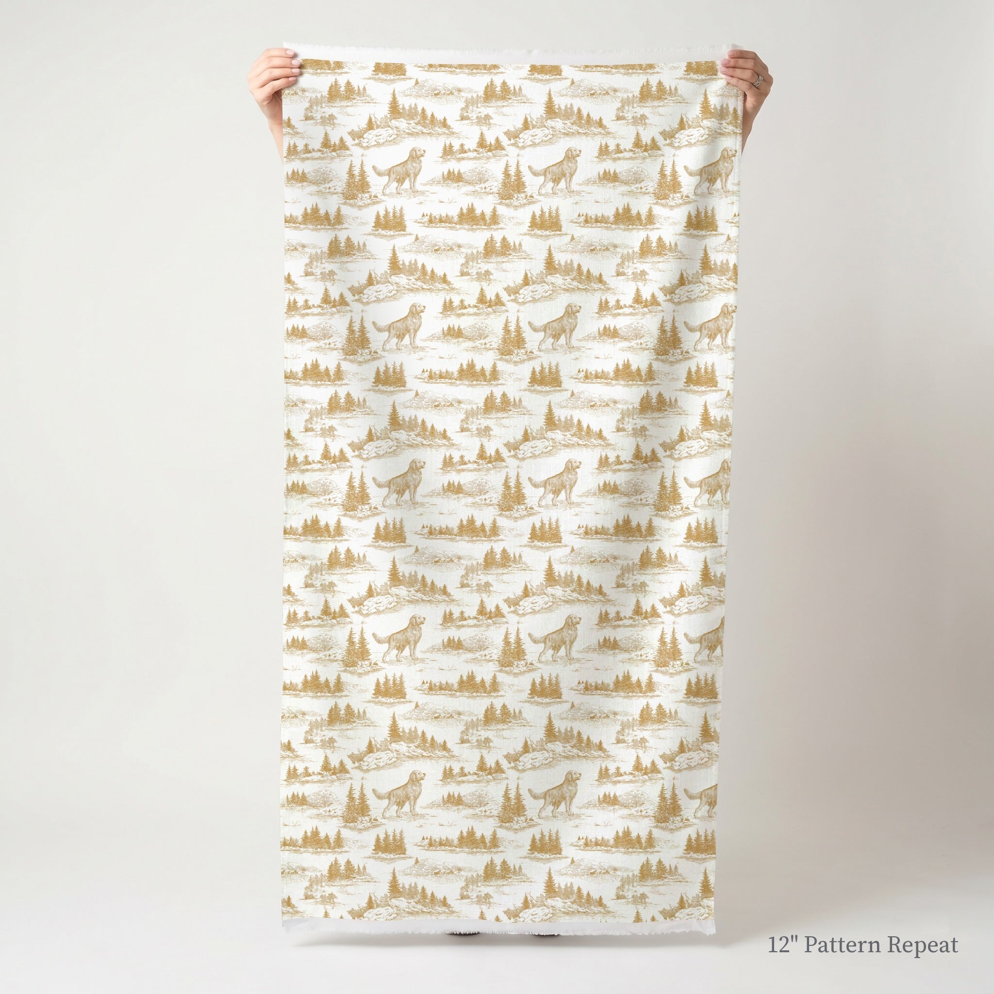 Golden Retriever Country Toile - Fabric - Linen Rowe