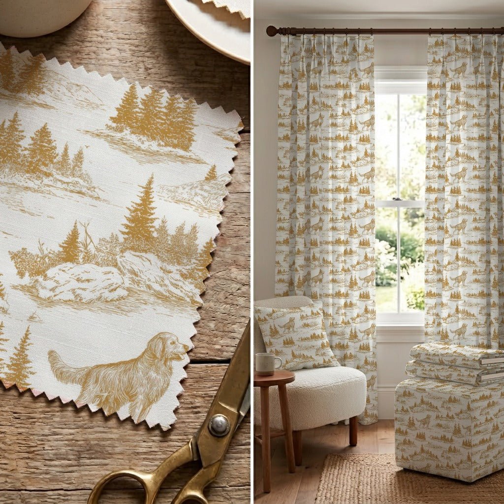 Golden Retriever Country Toile - Fabric - Linen Rowe
