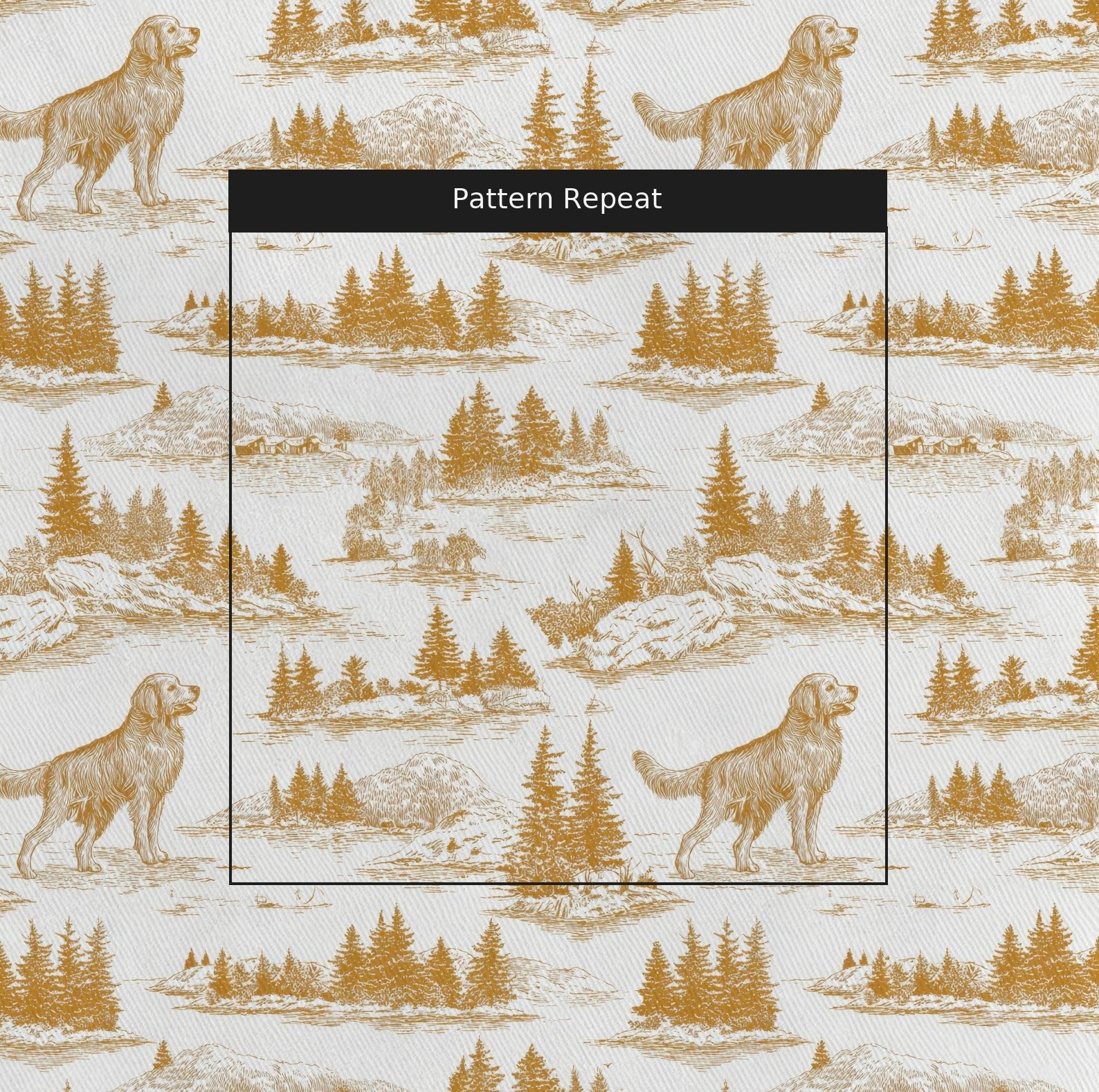 Golden Retriever Country Toile - Fabric - Linen Rowe