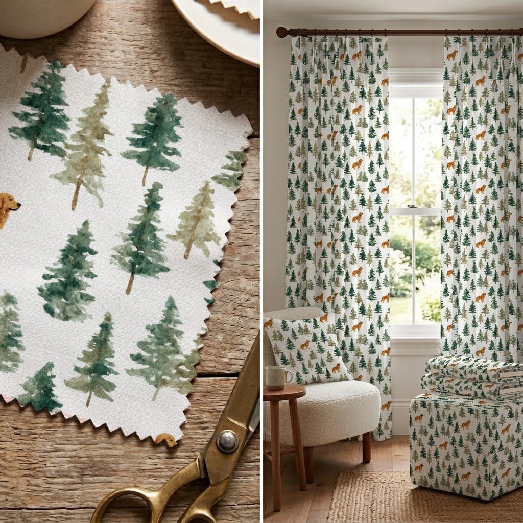 Golden Retriever Evergreen Grove - Fabric - Linen Rowe