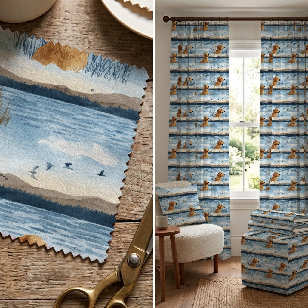Golden Retriever Lakeside - Fabric - Linen Rowe