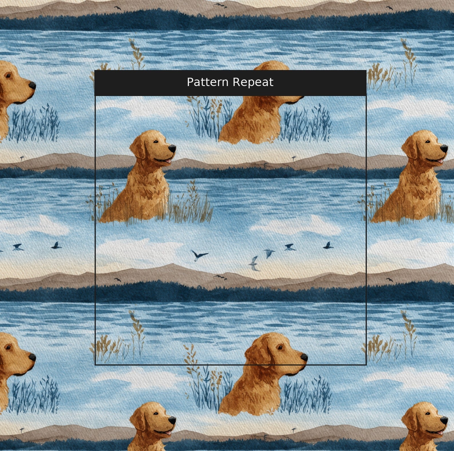 Golden Retriever Lakeside - Fabric - Linen Rowe