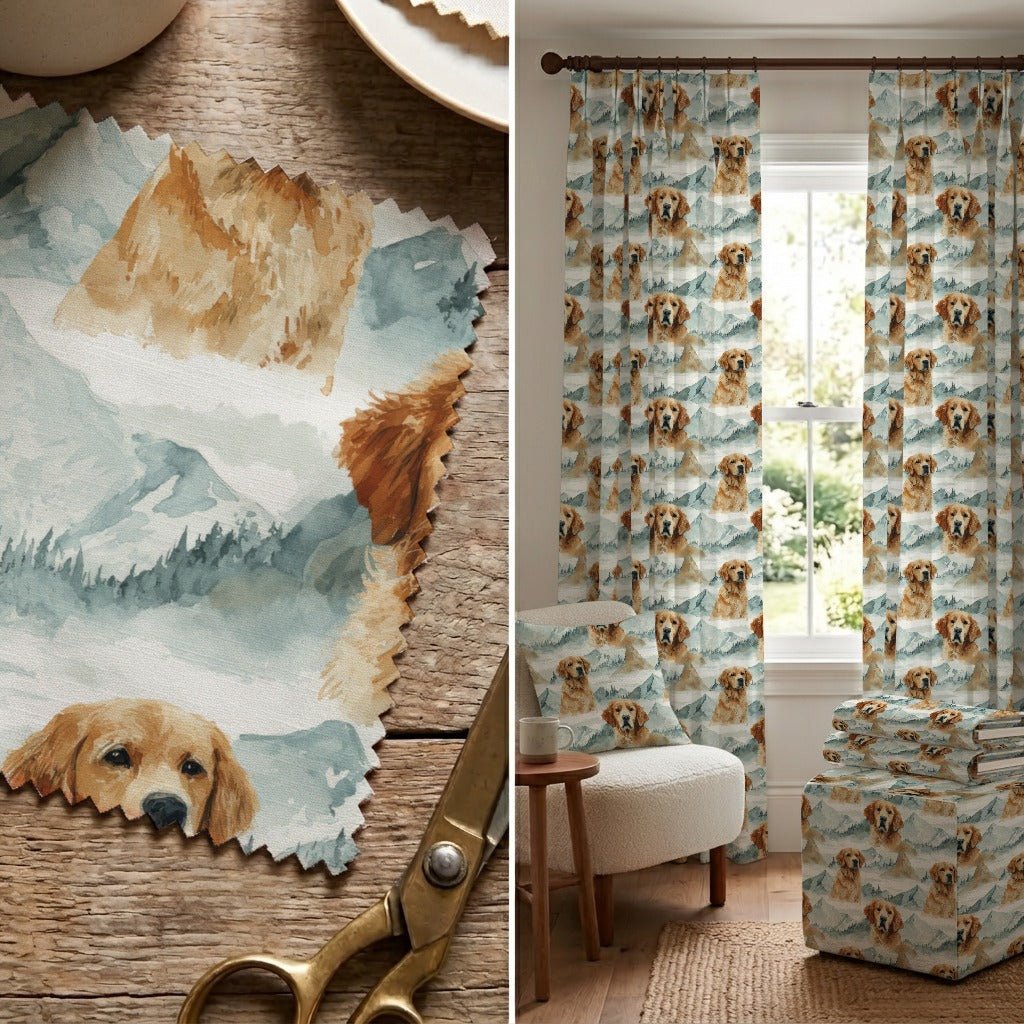 Golden Retriever Mountain View - Fabric - Linen Rowe