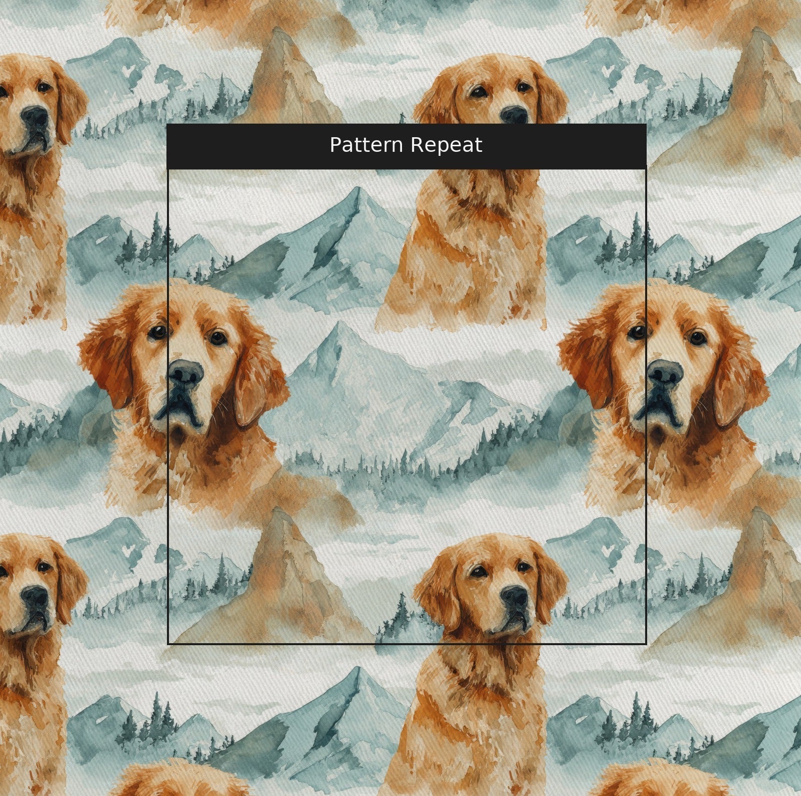 Golden Retriever Mountain View - Fabric - Linen Rowe