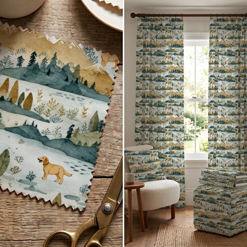 Golden Retriever North Woods - Fabric - Linen Rowe