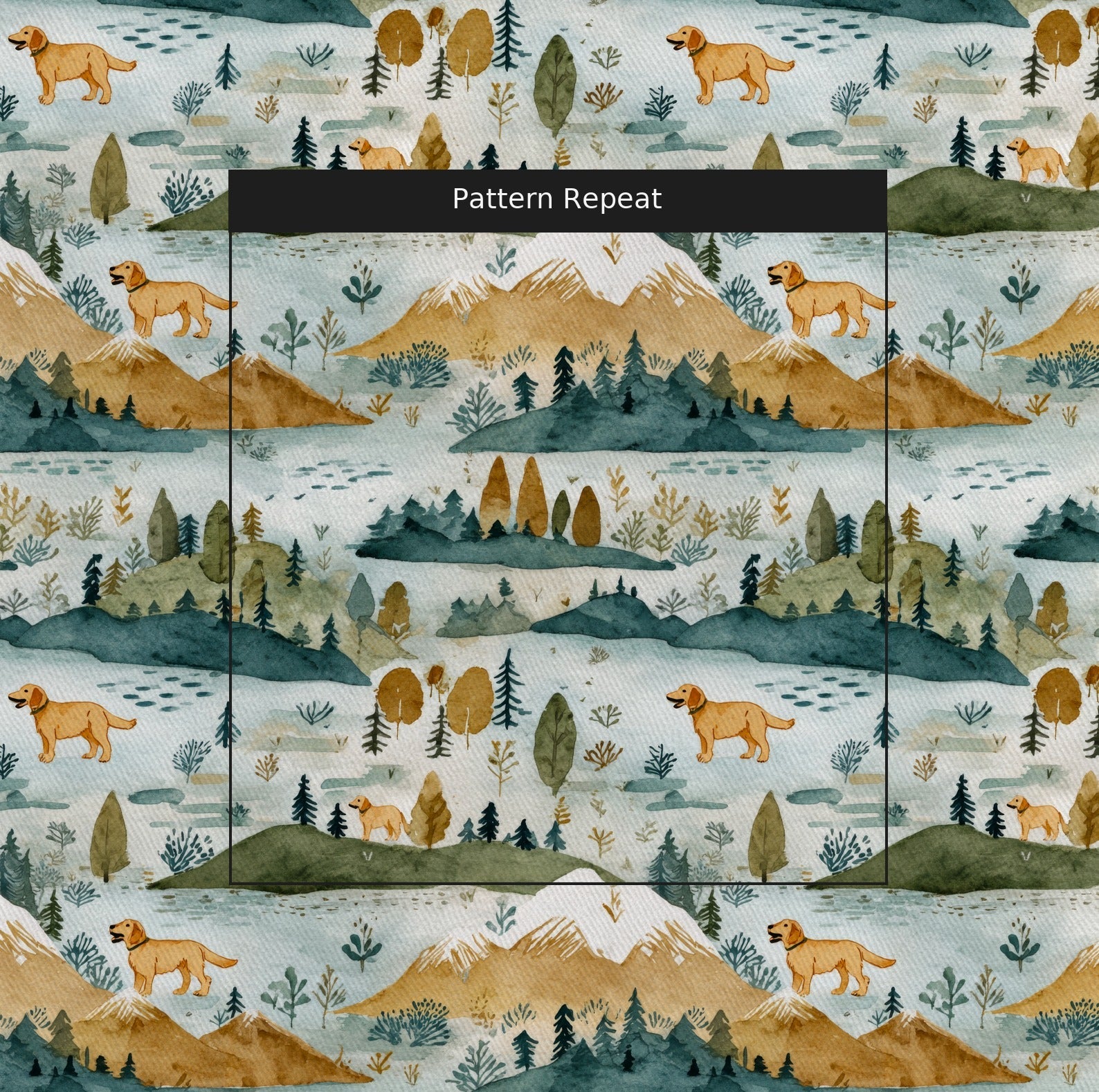 Golden Retriever North Woods - Fabric - Linen Rowe