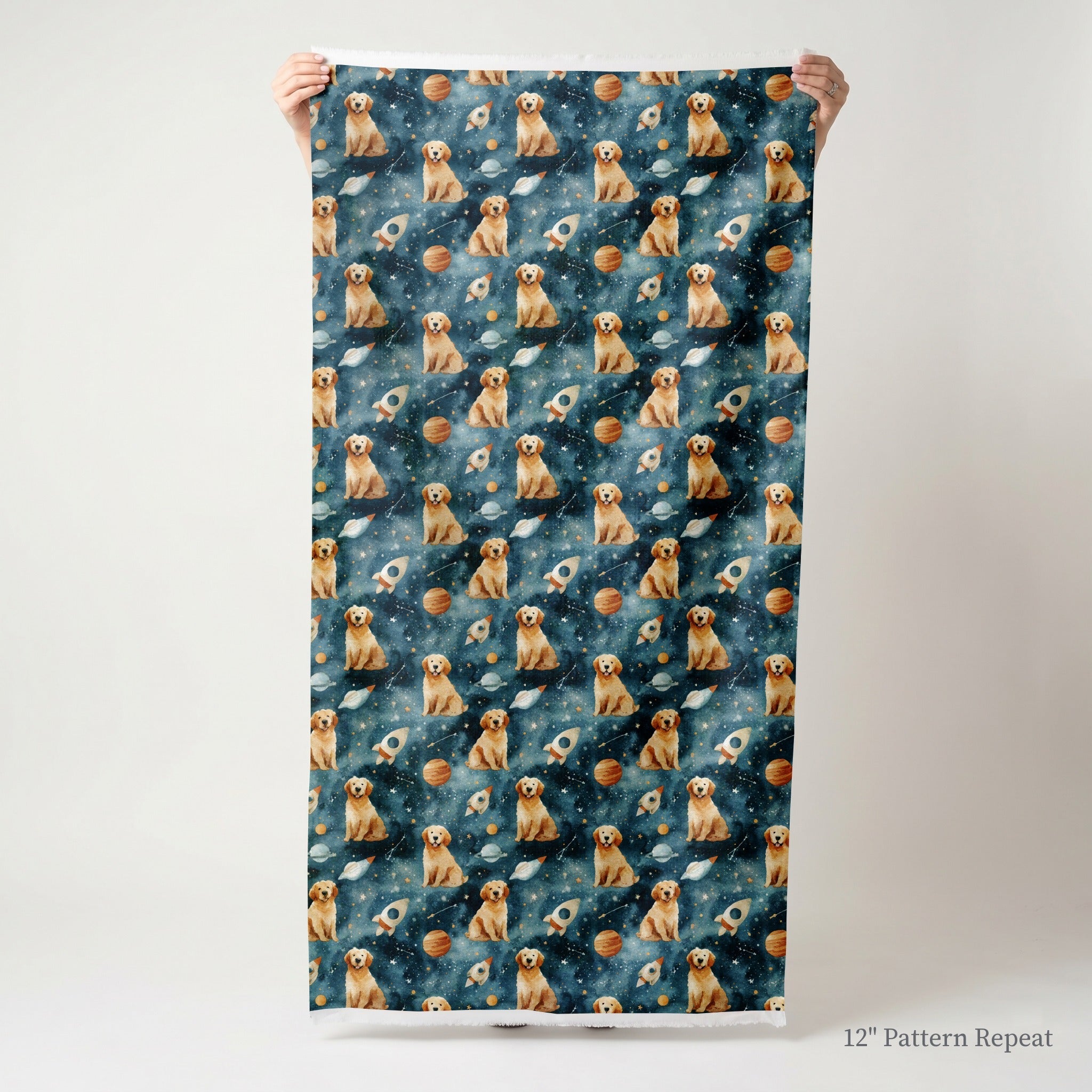 Golden Retriever Outer Space - Fabric - Linen Rowe