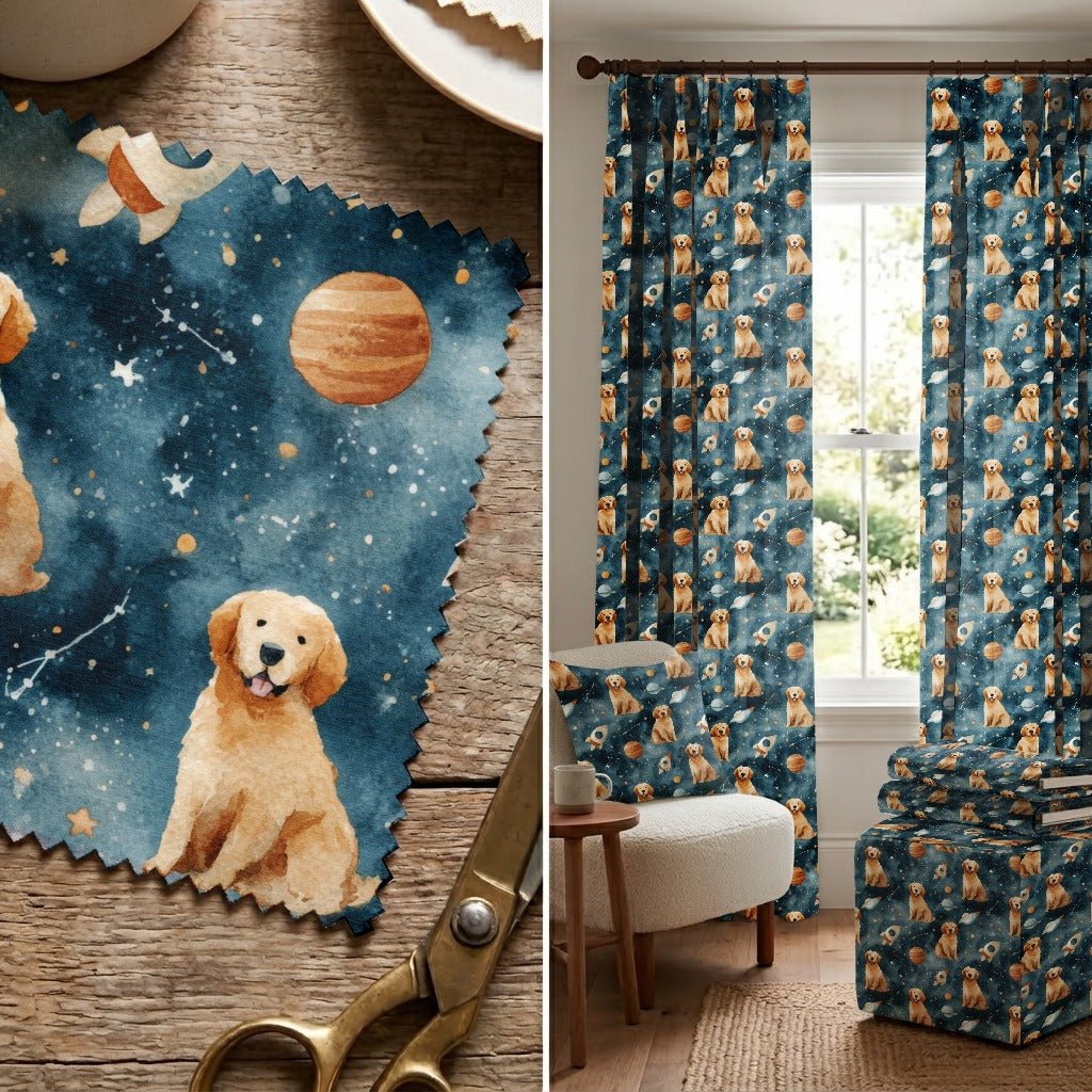 Golden Retriever Outer Space - Fabric - Linen Rowe