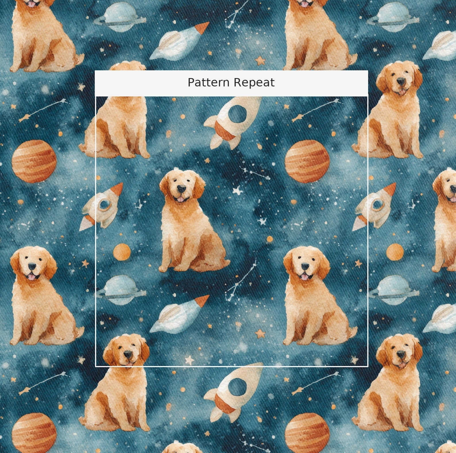 Golden Retriever Outer Space - Fabric - Linen Rowe