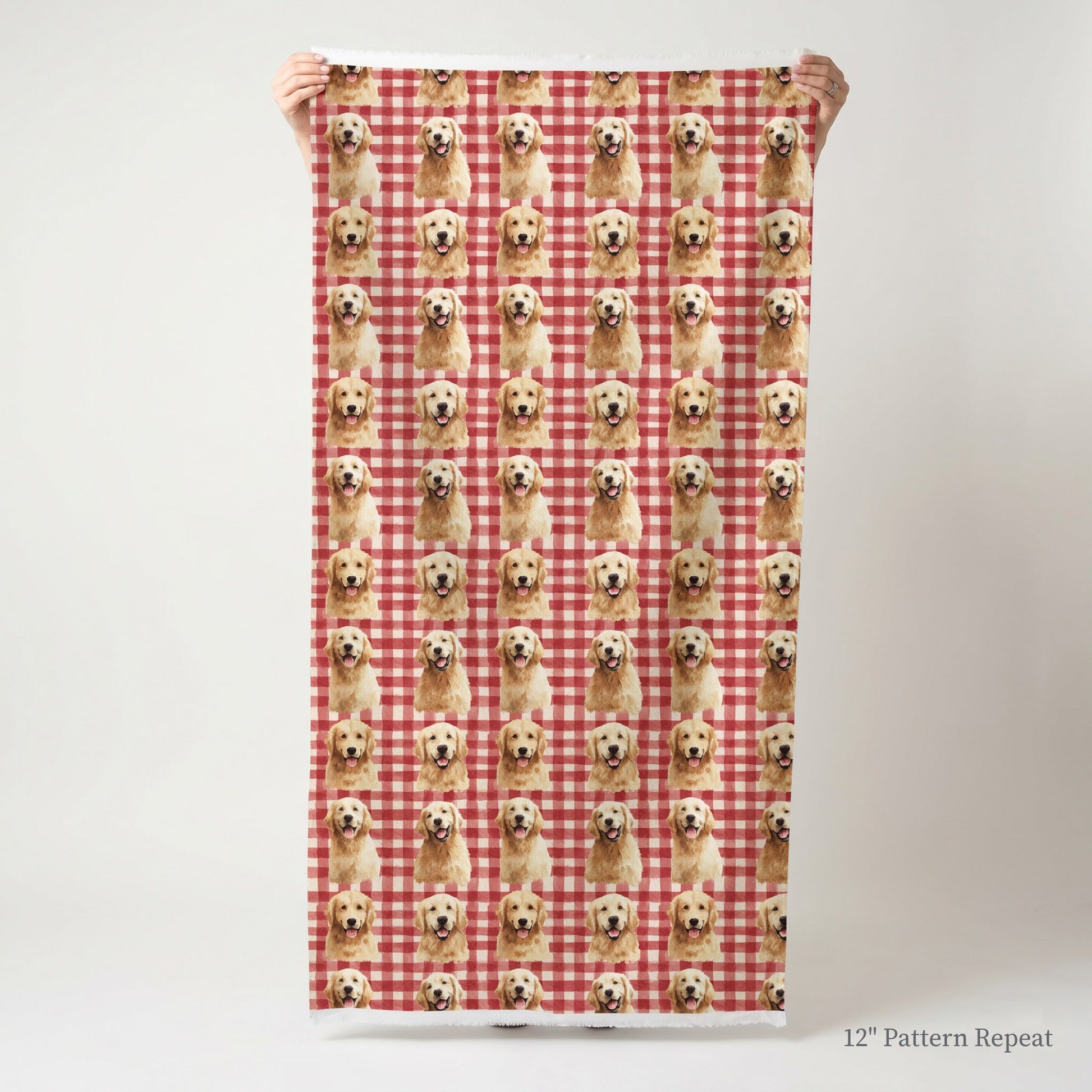 Golden Retriever Picnic Gingham - Fabric - Linen Rowe