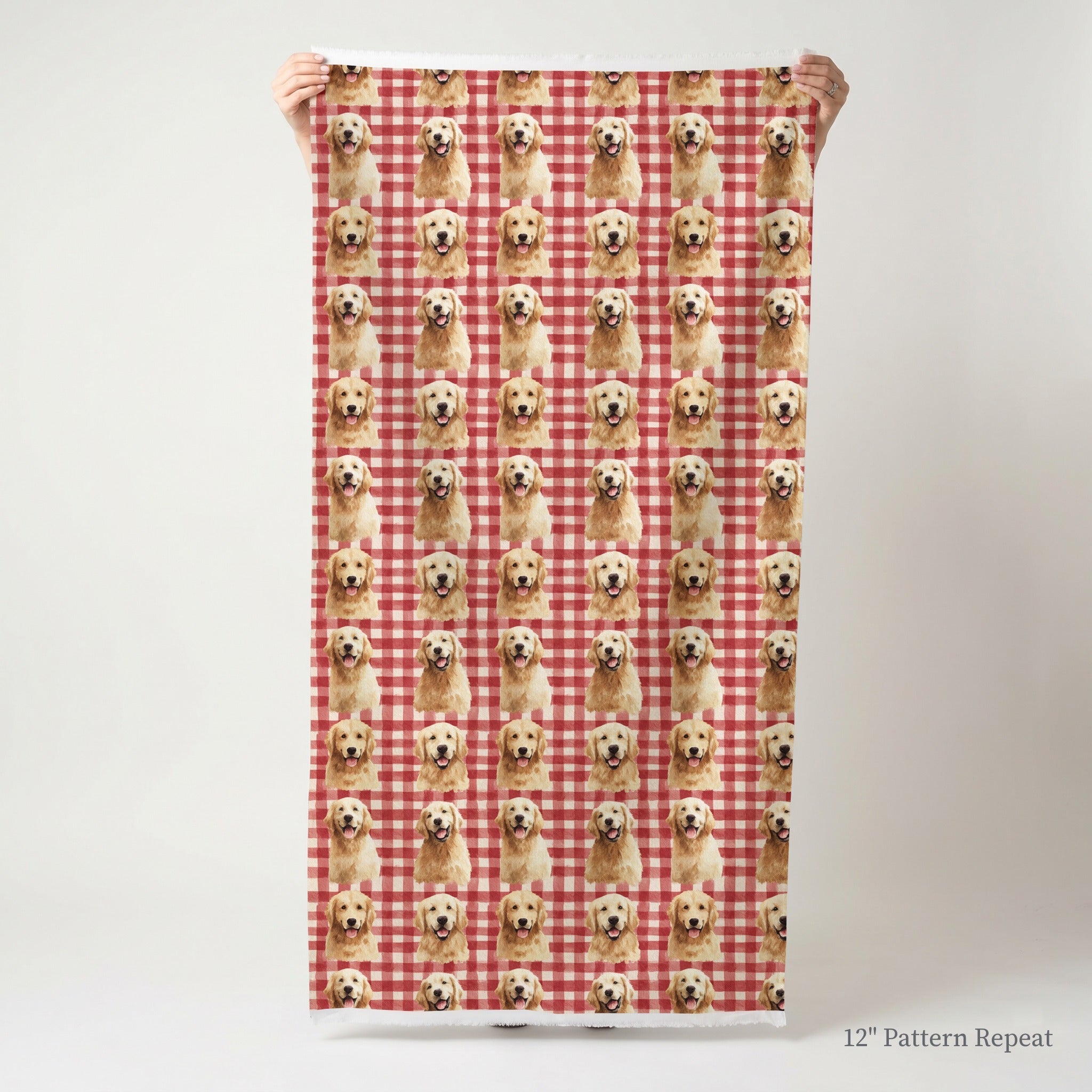 Golden Retriever Picnic Gingham - Fabric - Linen Rowe