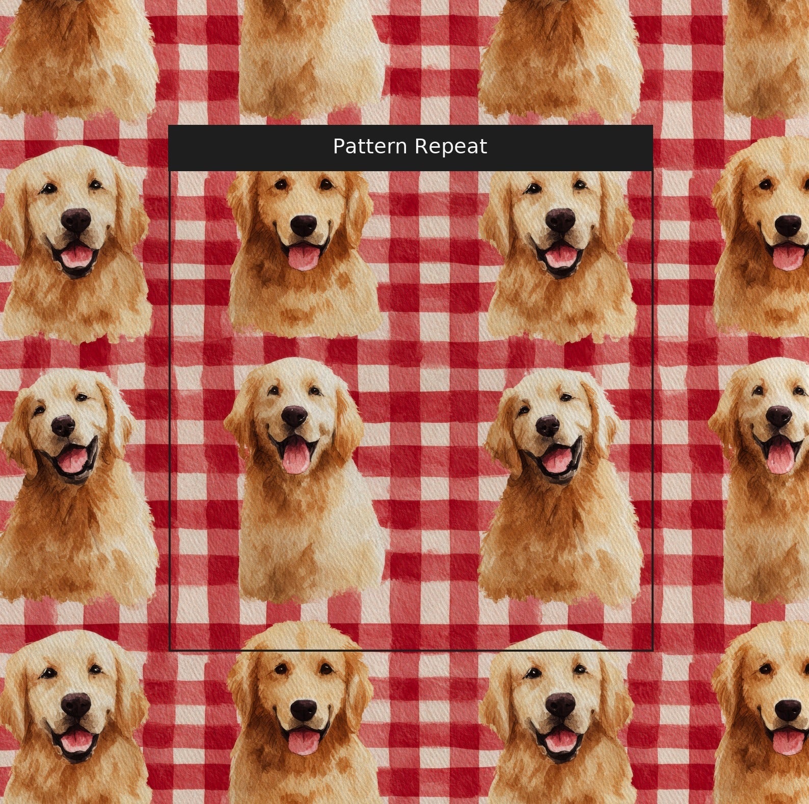 Golden Retriever Picnic Gingham - Fabric - Linen Rowe