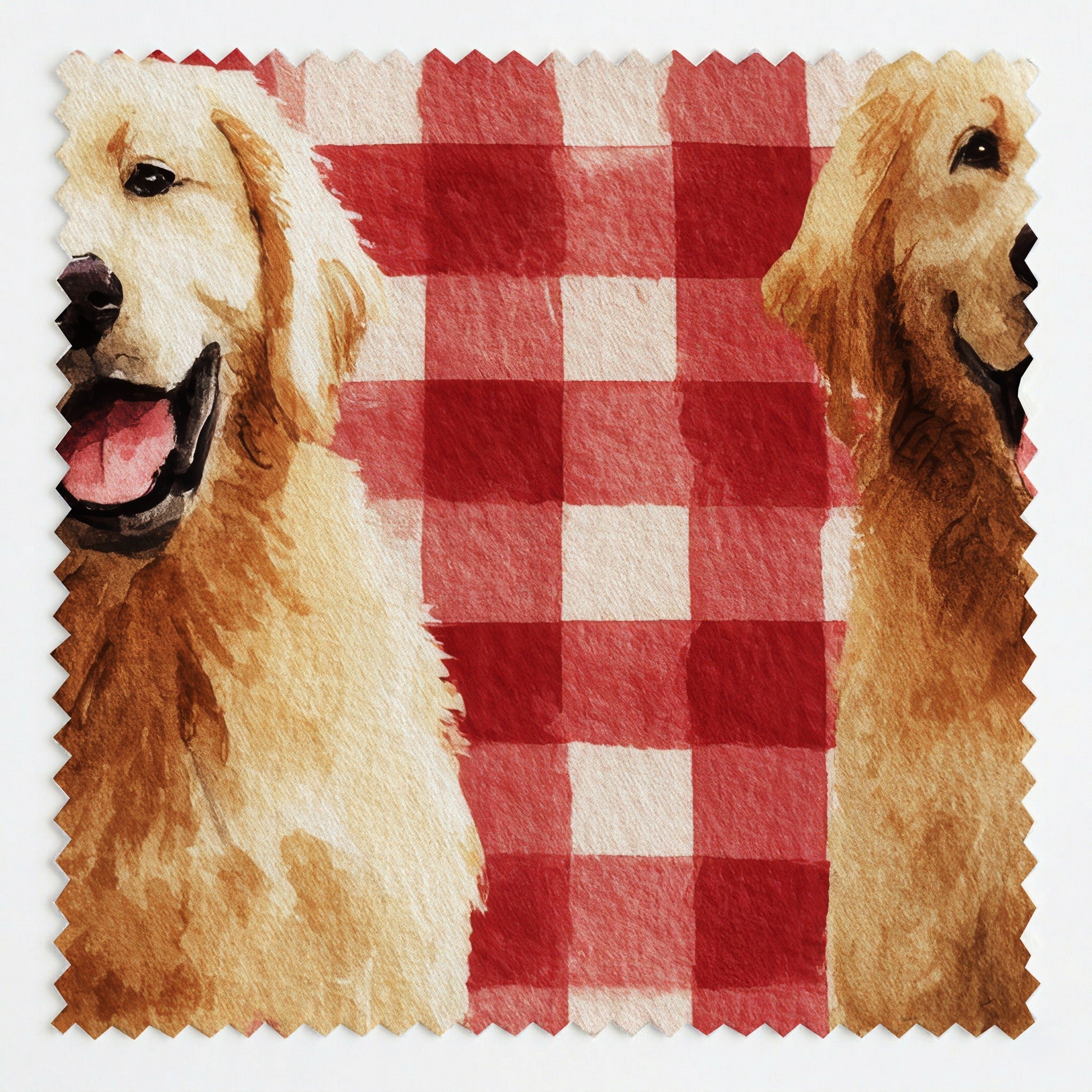 Golden Retriever Picnic Gingham - Fabric - Linen Rowe