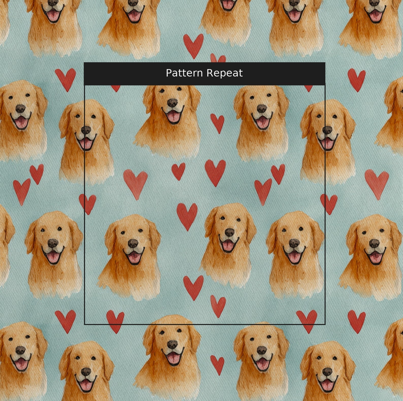 Golden Retriever Puppy Love - Fabric - Linen Rowe