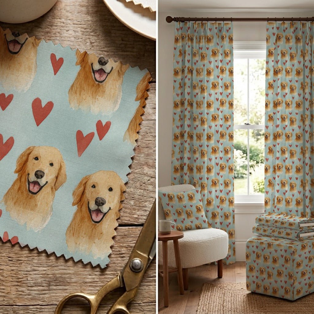 Golden Retriever Puppy Love - Fabric - Linen Rowe