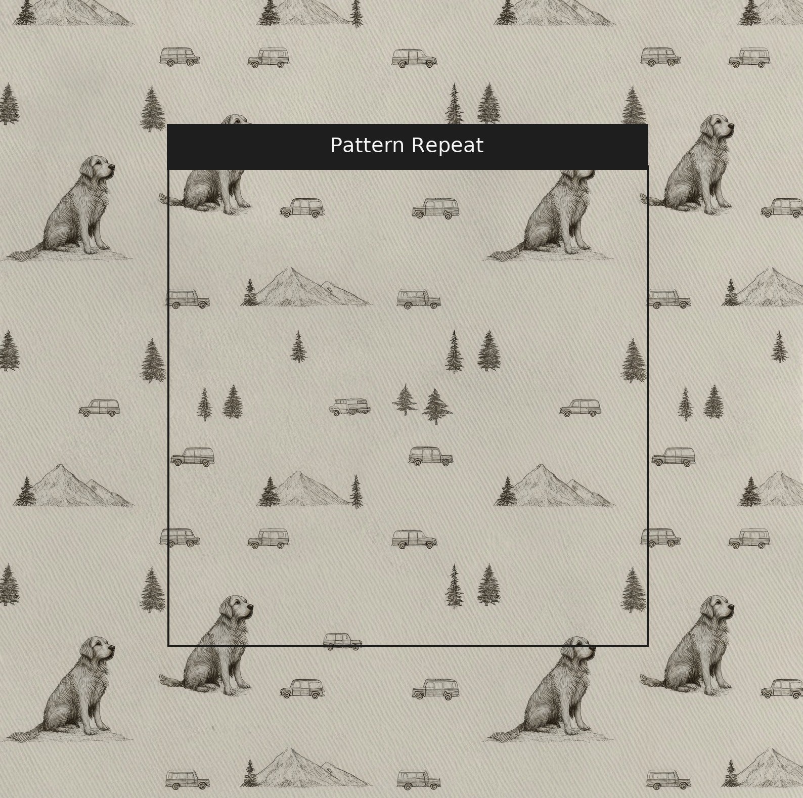 Golden Retriever Road Trip - Fabric - Linen Rowe