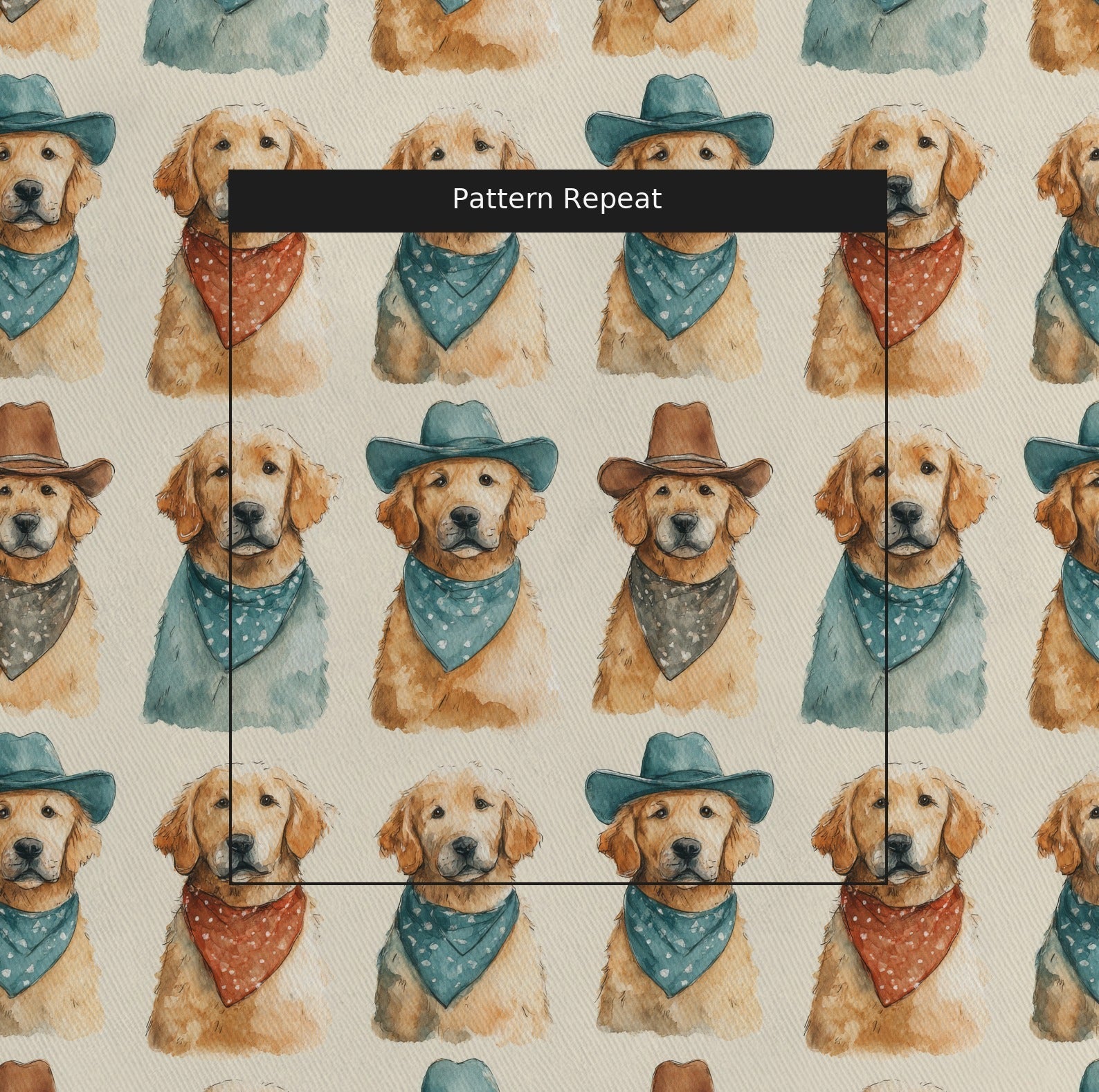 Golden Retriever Rodeo - Fabric - Linen Rowe