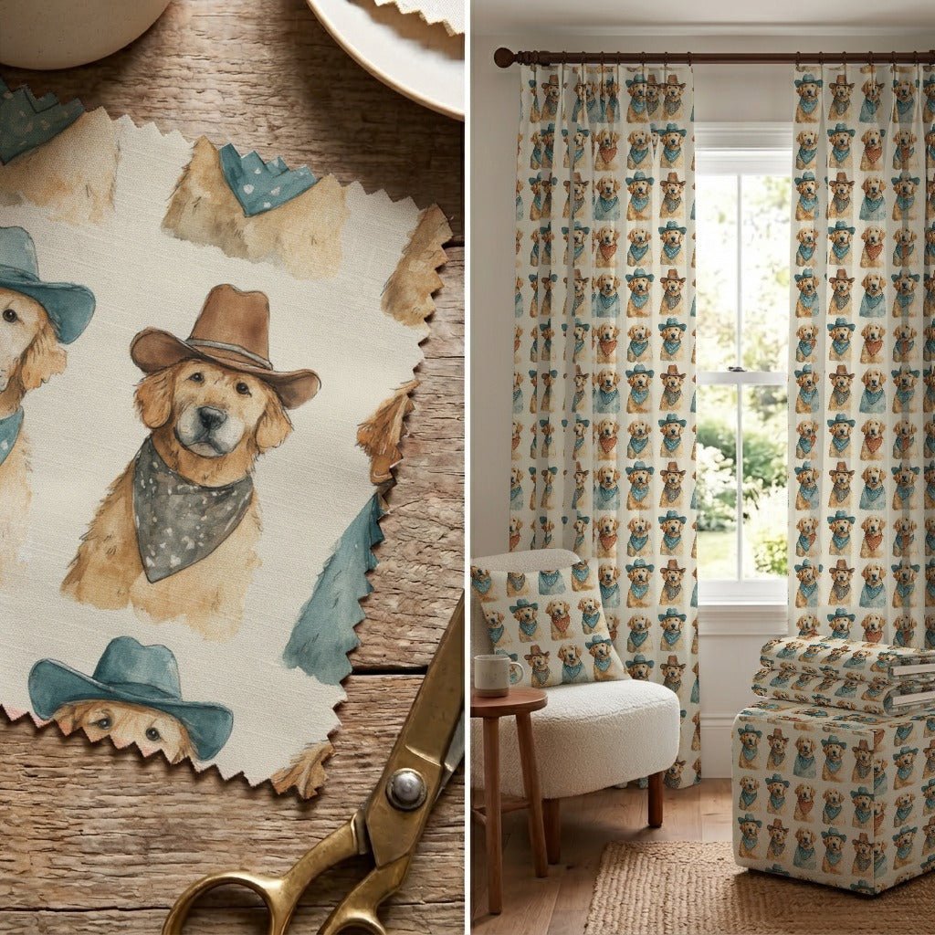 Golden Retriever Rodeo - Fabric - Linen Rowe