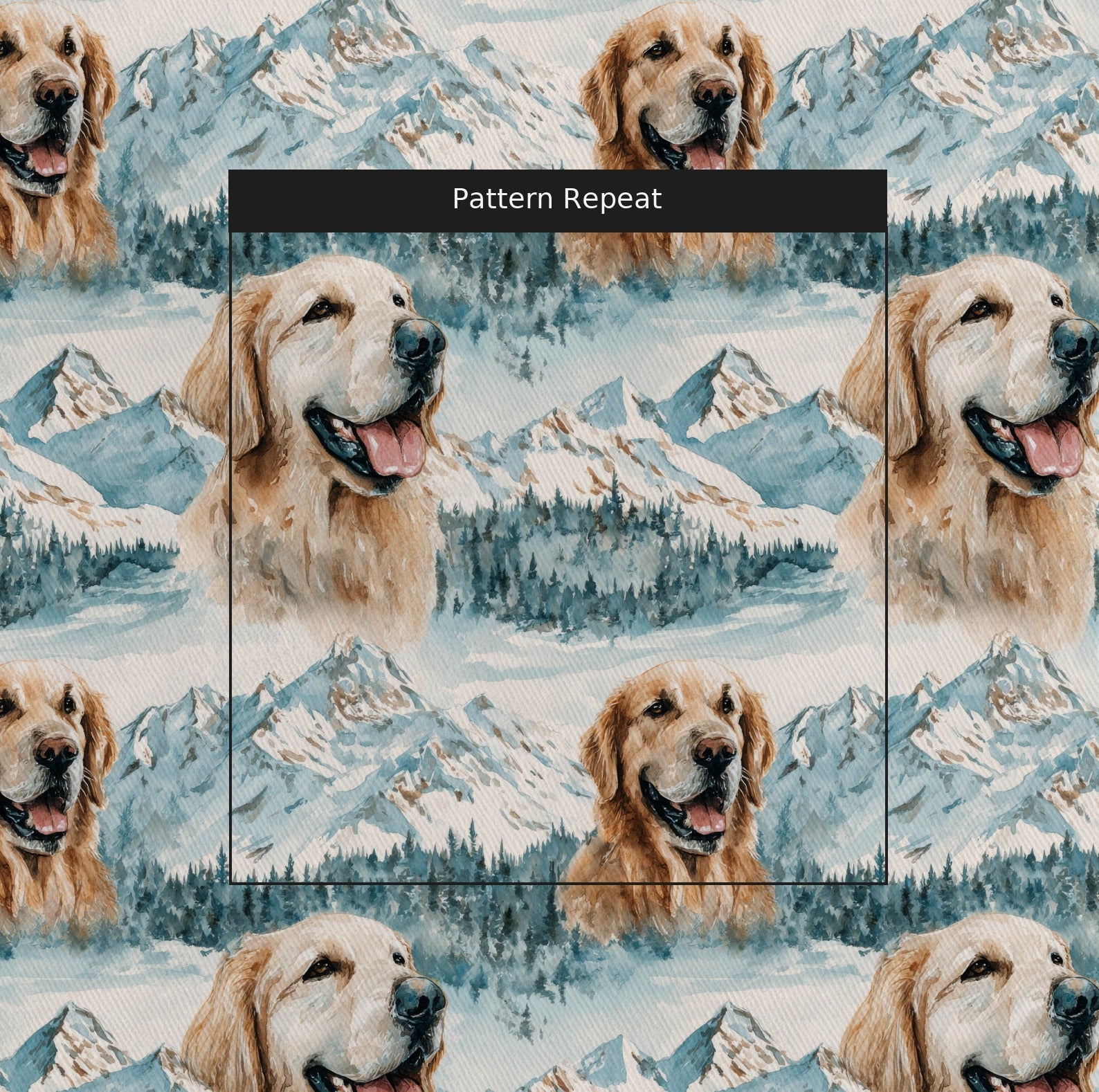 Golden Retriever Snowy Summit - Fabric - Linen Rowe