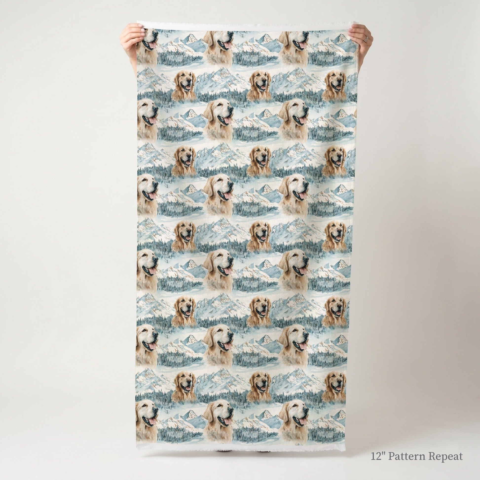 Golden Retriever Snowy Summit - Fabric - Linen Rowe