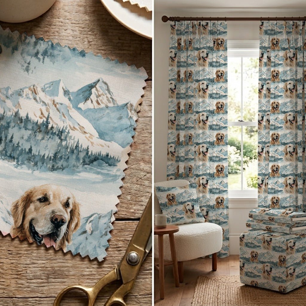 Golden Retriever Snowy Summit - Fabric - Linen Rowe