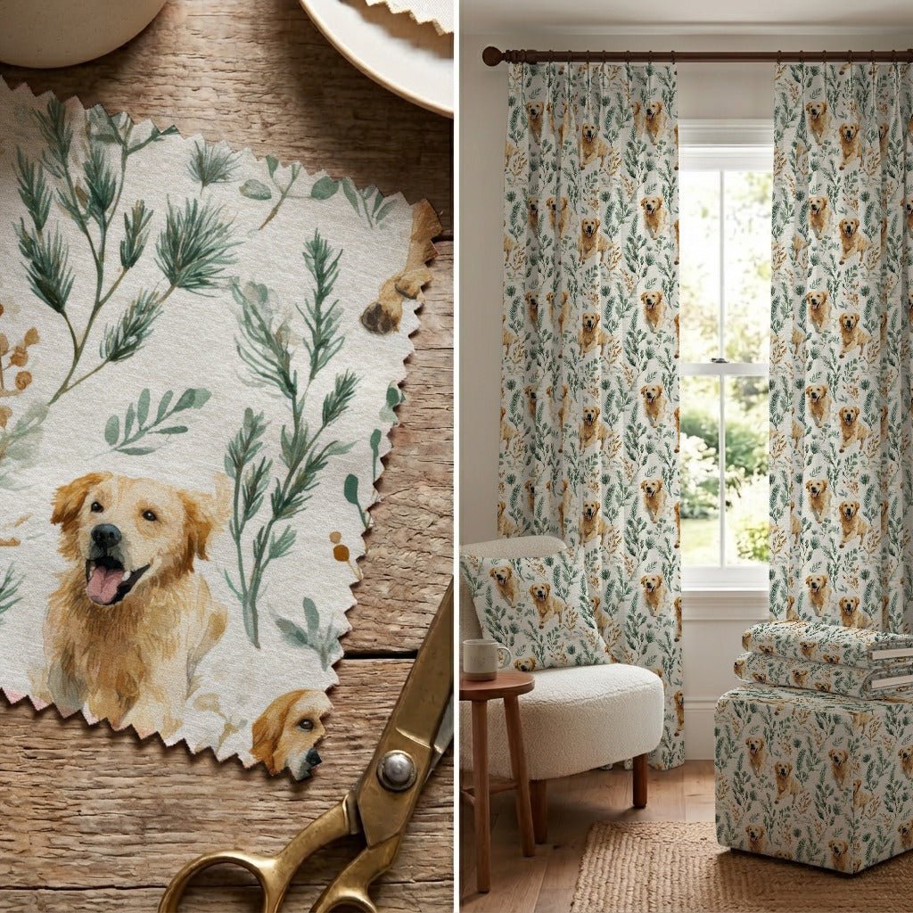 Golden Retriever Sporting Field - Fabric - Linen Rowe