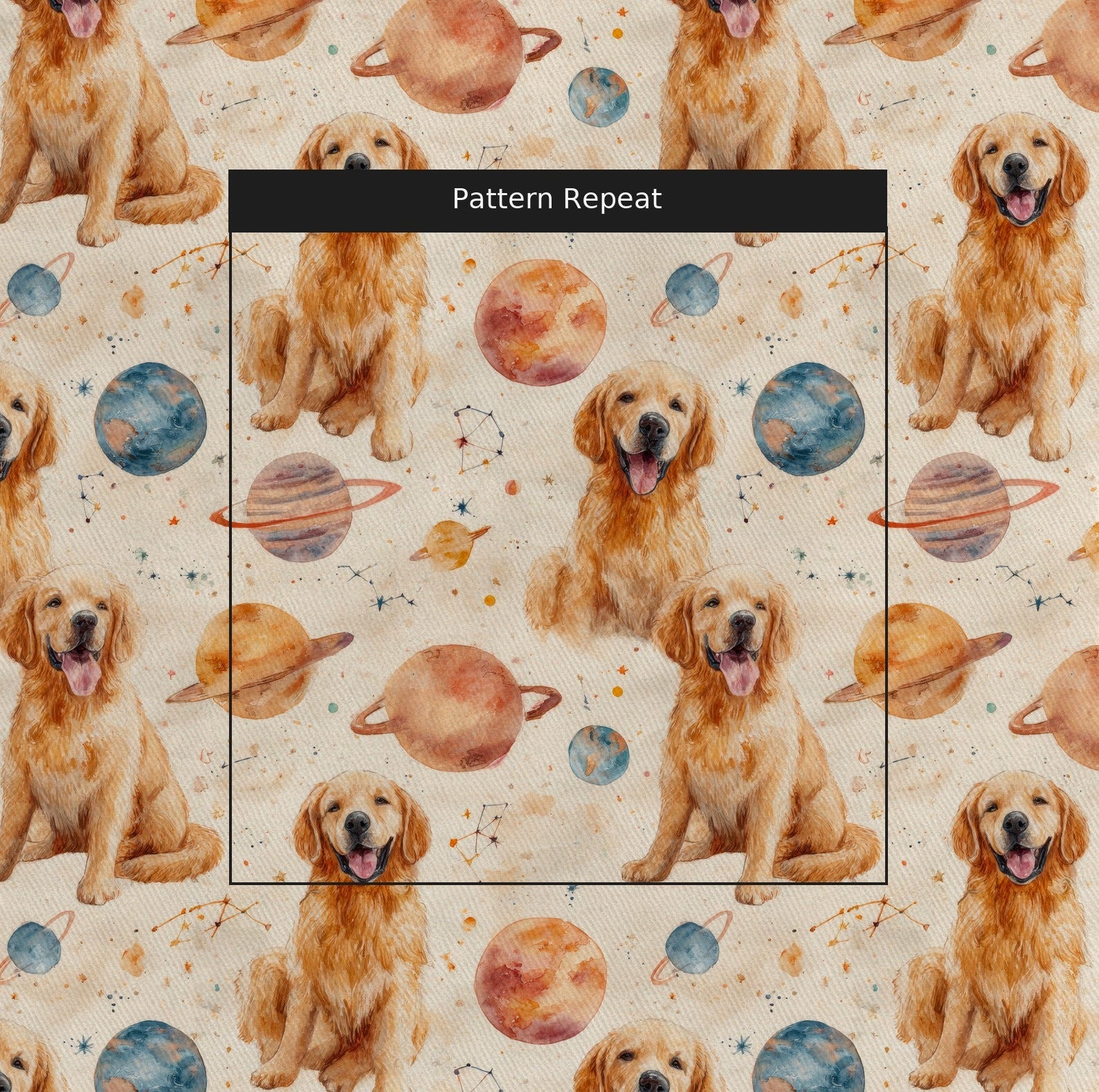 Golden Retriever Stargazer - Fabric - Linen Rowe