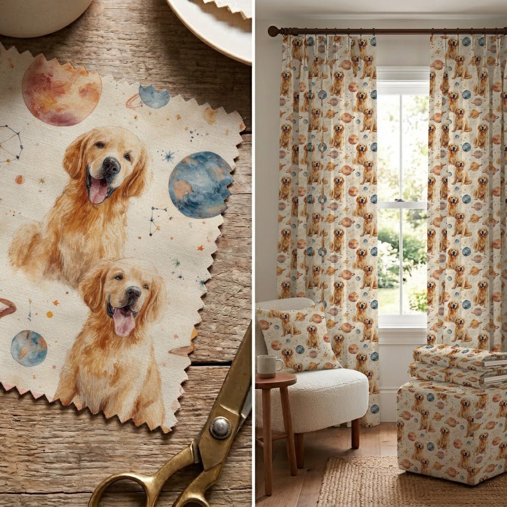 Golden Retriever Stargazer - Fabric - Linen Rowe