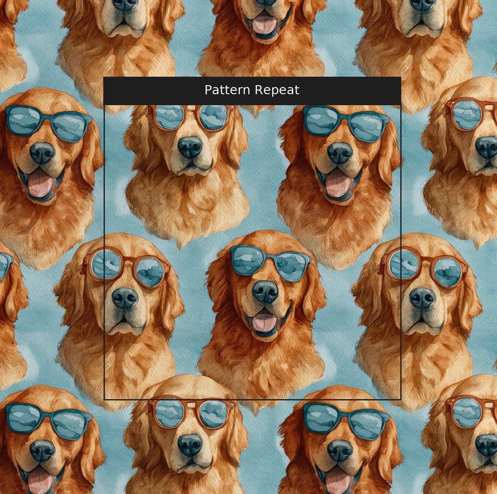 Golden Retriever Summer Shades - Fabric - Linen Rowe