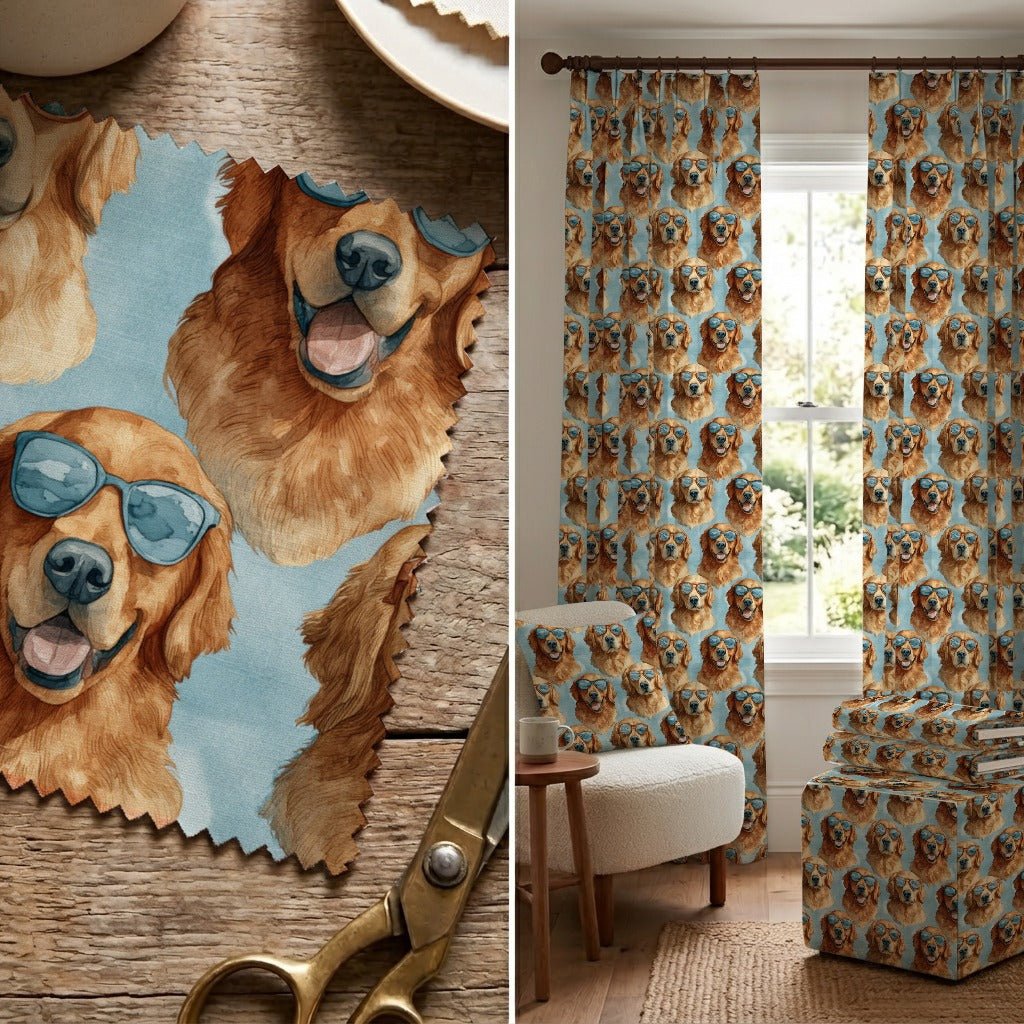 Golden Retriever Summer Shades - Fabric - Linen Rowe