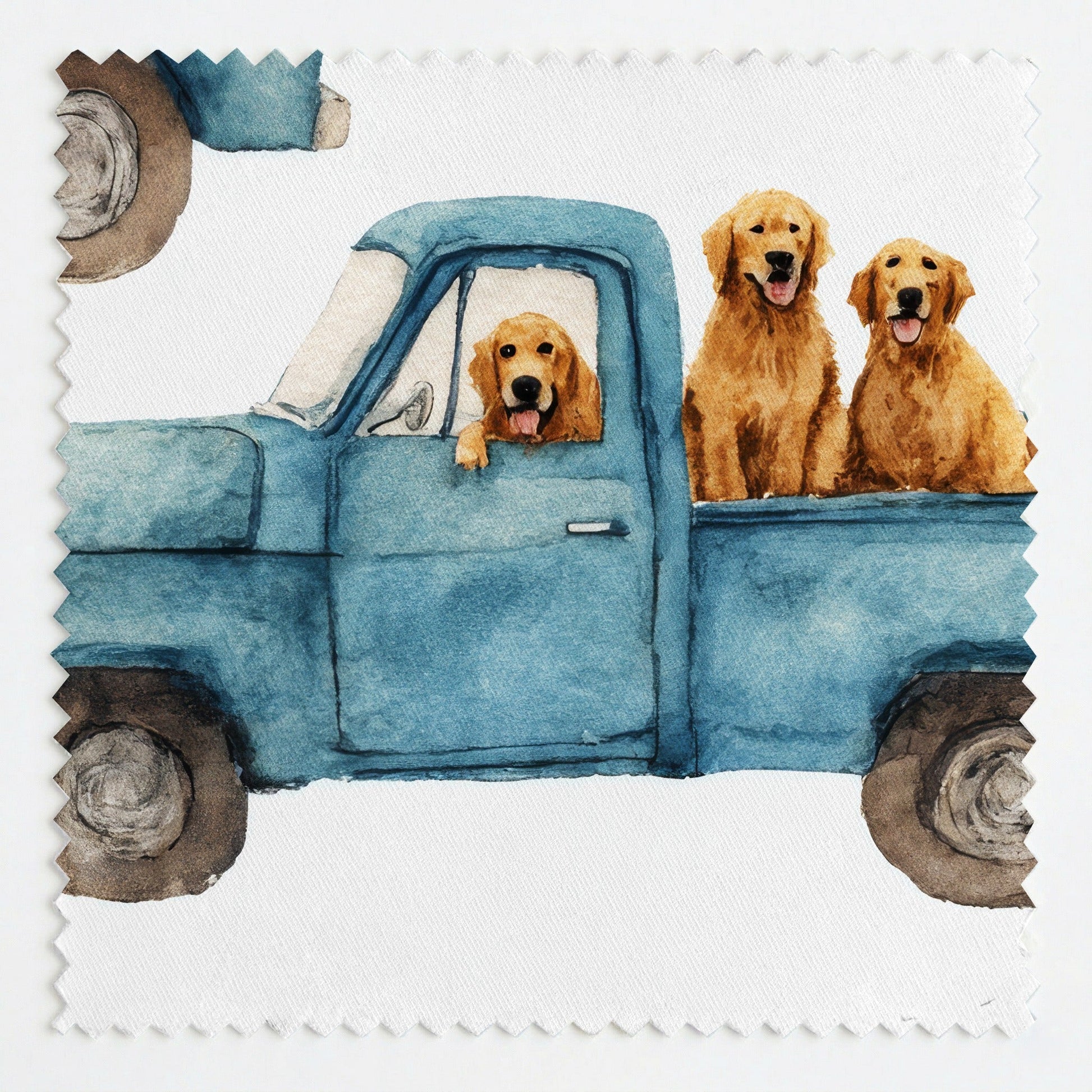 Golden Retriever Sunday Drive - Fabric - Linen Rowe