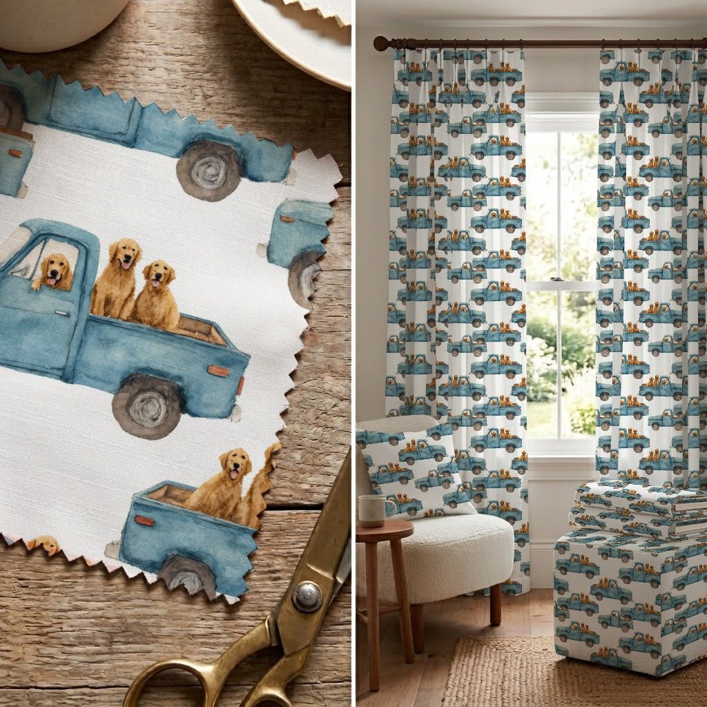 Golden Retriever Sunday Drive - Fabric - Linen Rowe