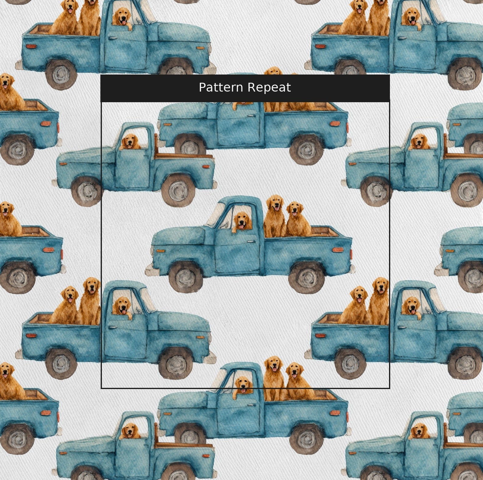 Golden Retriever Sunday Drive - Fabric - Linen Rowe