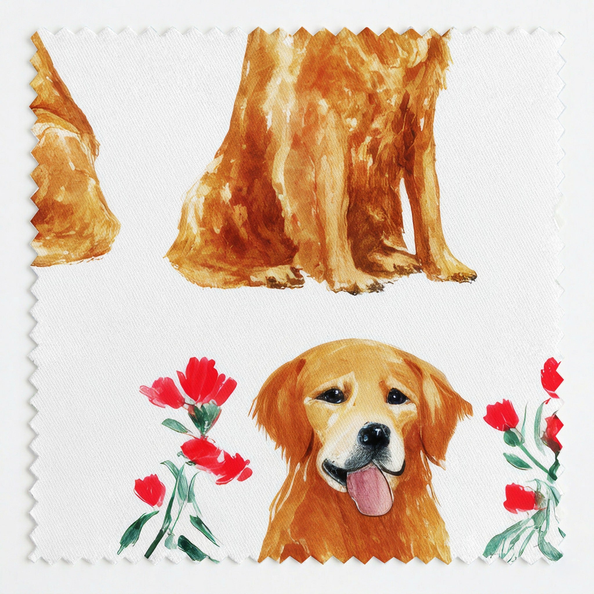 Golden Retrievers & Poppies - Fabric - Linen Rowe