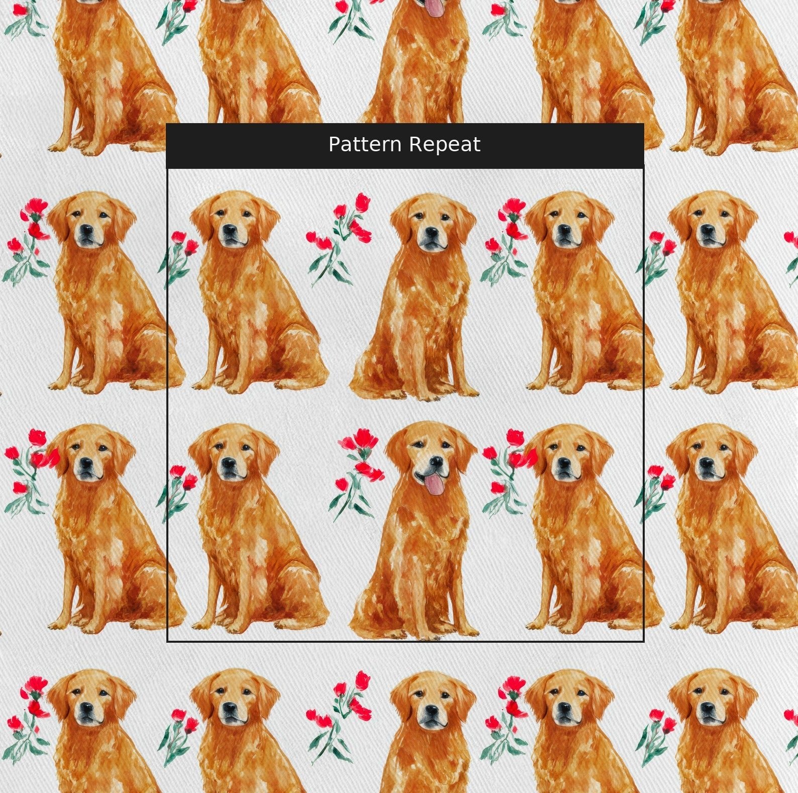 Golden Retrievers & Poppies - Fabric - Linen Rowe