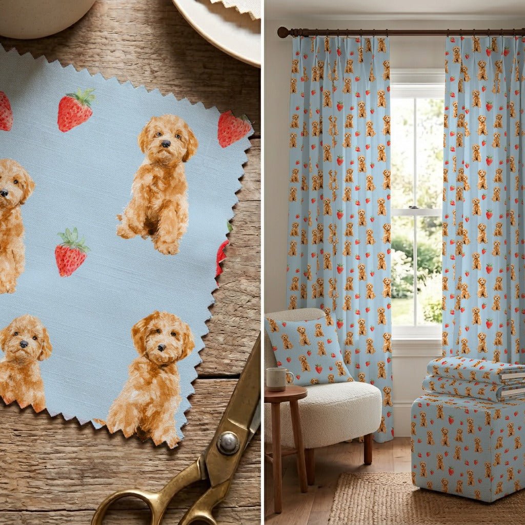 Goldendoodle Berries and Cream - Fabric - Linen Rowe